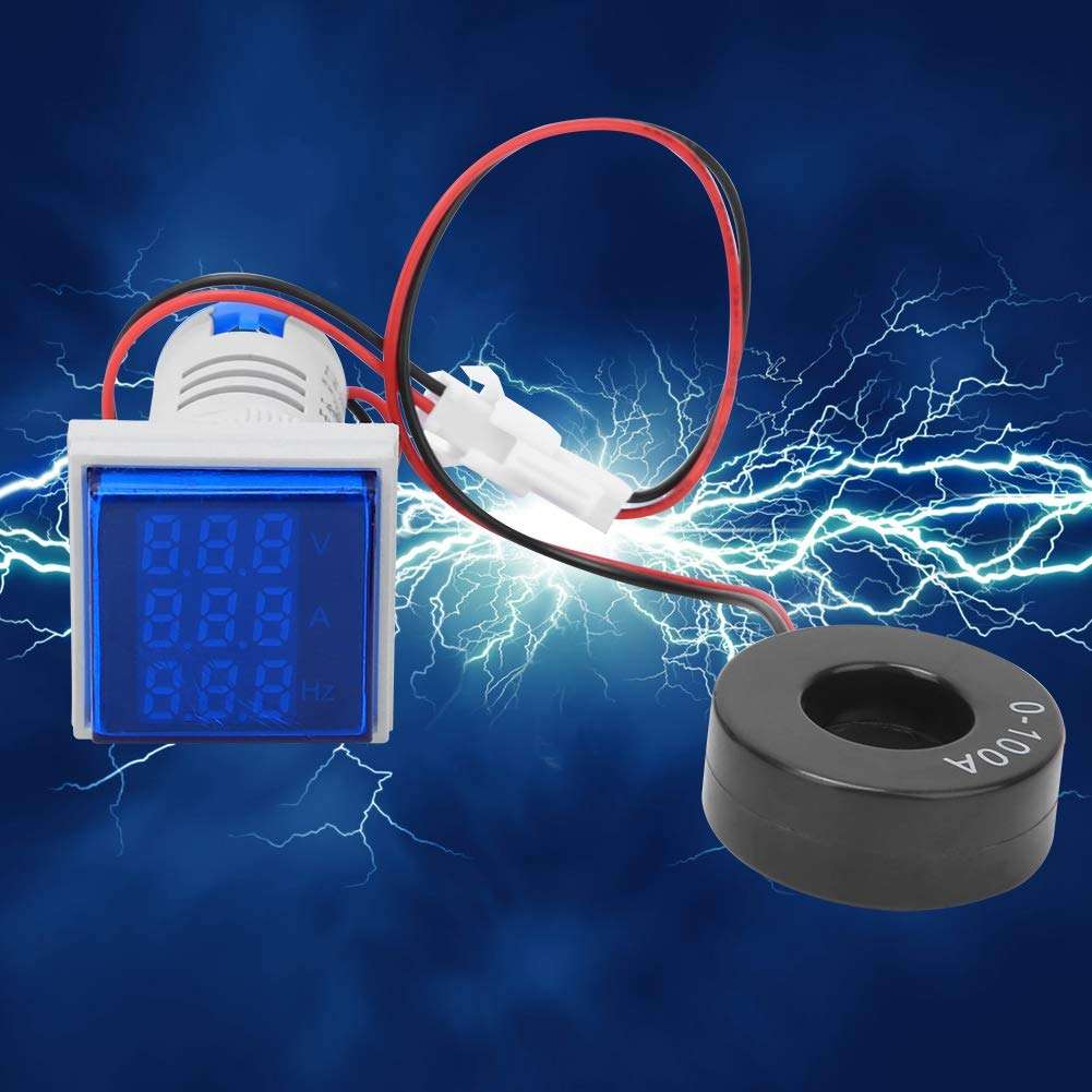 AC Voltage Current Display Meter, AC 60-500V 0-100A 20-75 Hz Frequency Meter Multifunction Power Energy Panel Meter LCD Digital Display Ammeter Voltmeter(Blue) 5