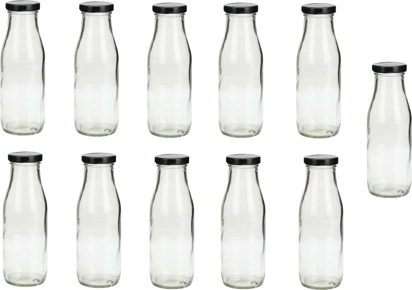 1st Time Multipurpose Kitchen Storage Glass Milk Bottle With Lid, Clear, Pack Of 11, 500 Ml, 6.5 X 6.5 X 20.5 Cm 1