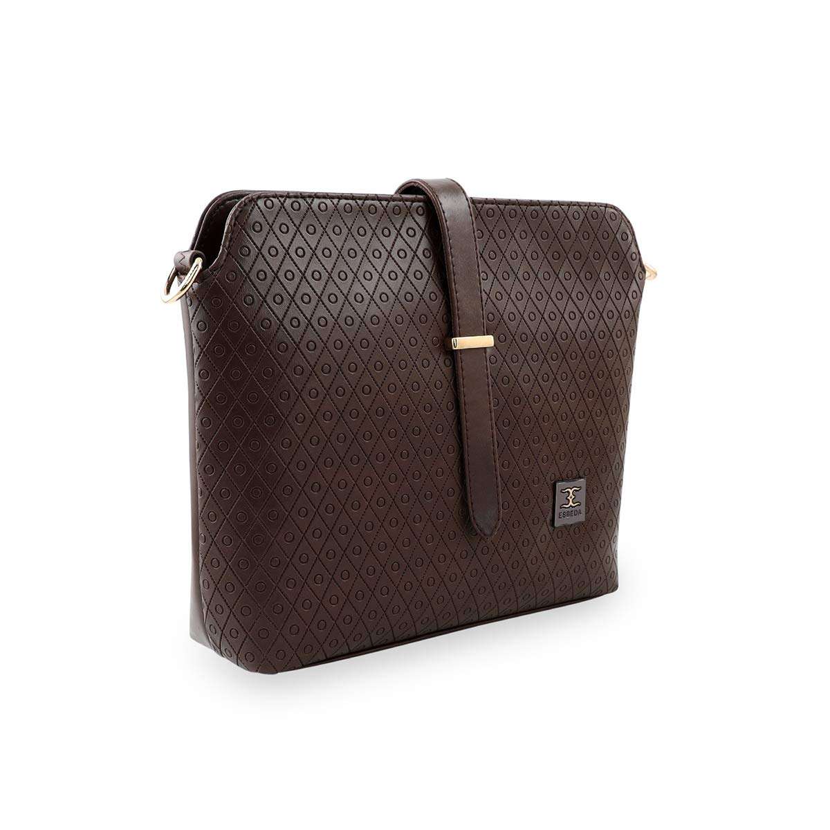 ESBEDA Dark Brown Colour Twill Emboss Sling Bag For Women 3