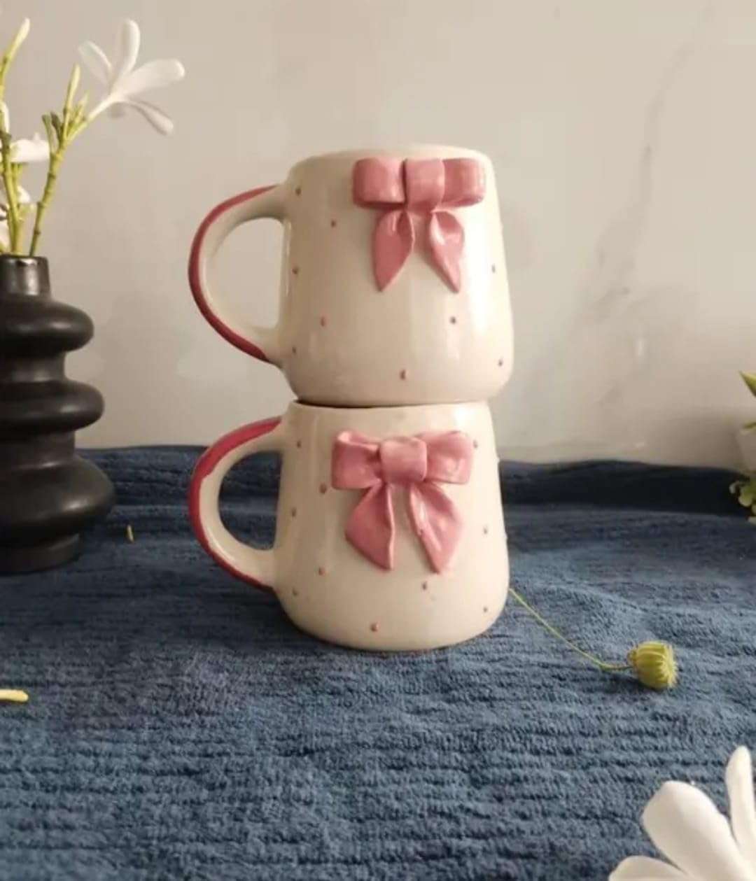 THE INDIAN HOME Cute Pink Bow Ceramic Mug for Coffee Tea Milk | 3D Bow Design Gift Mug for Girls Women Kids | Premium Glazed Polka Dot Finish (1) 4