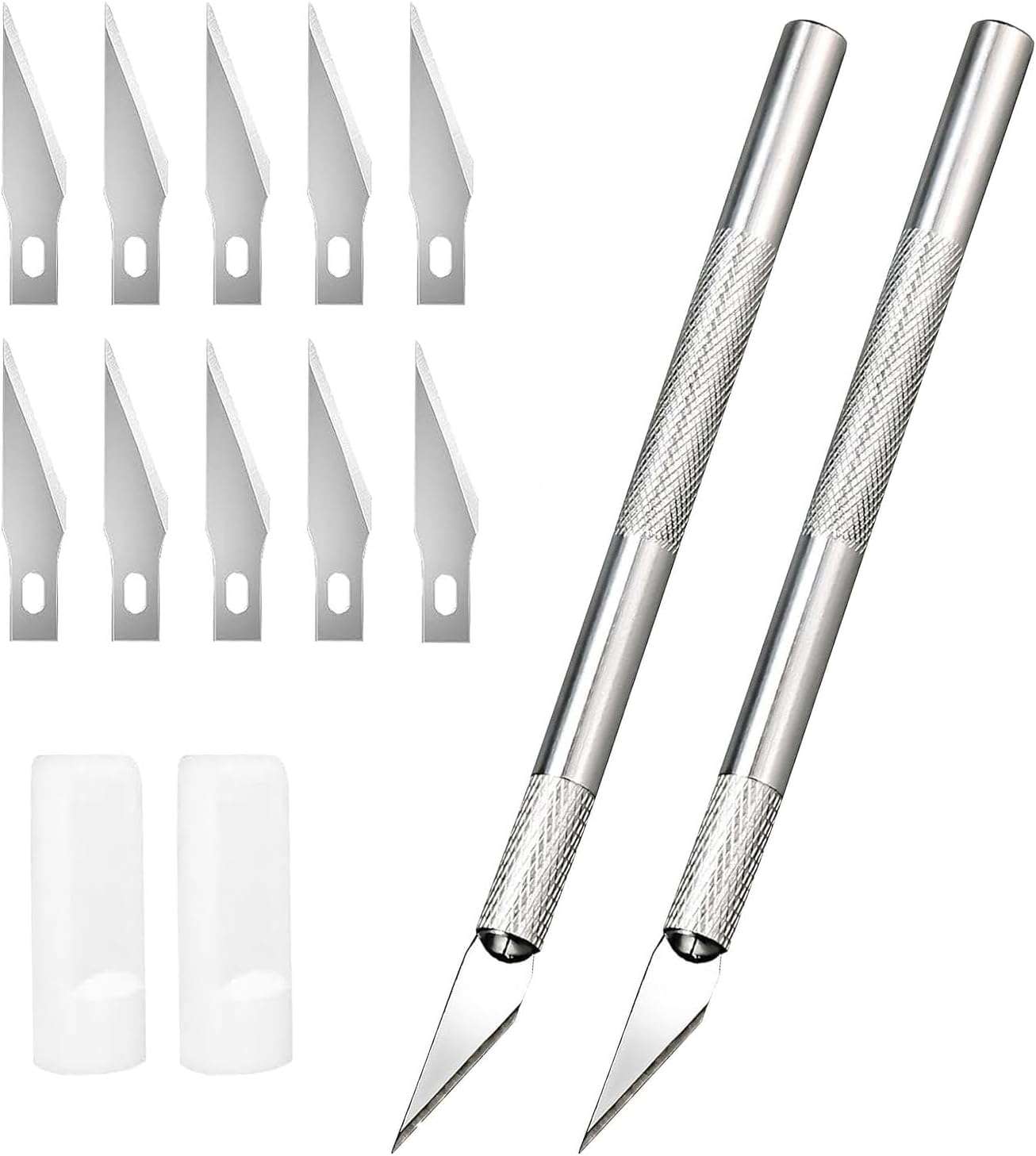 Art Craft Knife Set, 2 PCS Carving Craft/Hobby Knives Set, Precision Knife with 10 Spare Replacement Blades Ergonomic Aluminium Handle for Scrapbooking Stencil Hobby DIY
