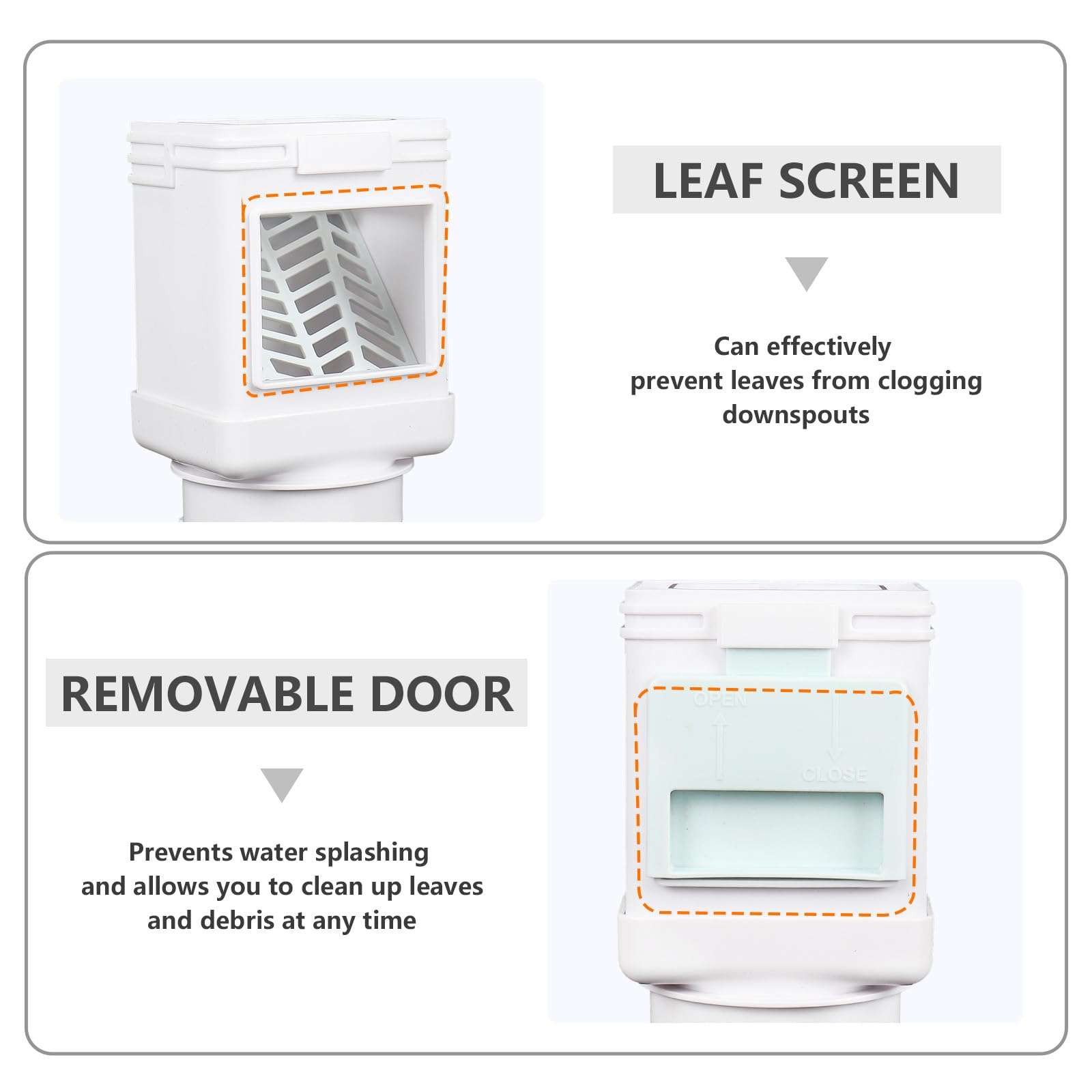 Downspout Leaf Filter,Leaf Removers,Downspout Filters, Downspout Screen Filters, Fits 2X3 and 3X4 drainpipe, (2-pack white) 4