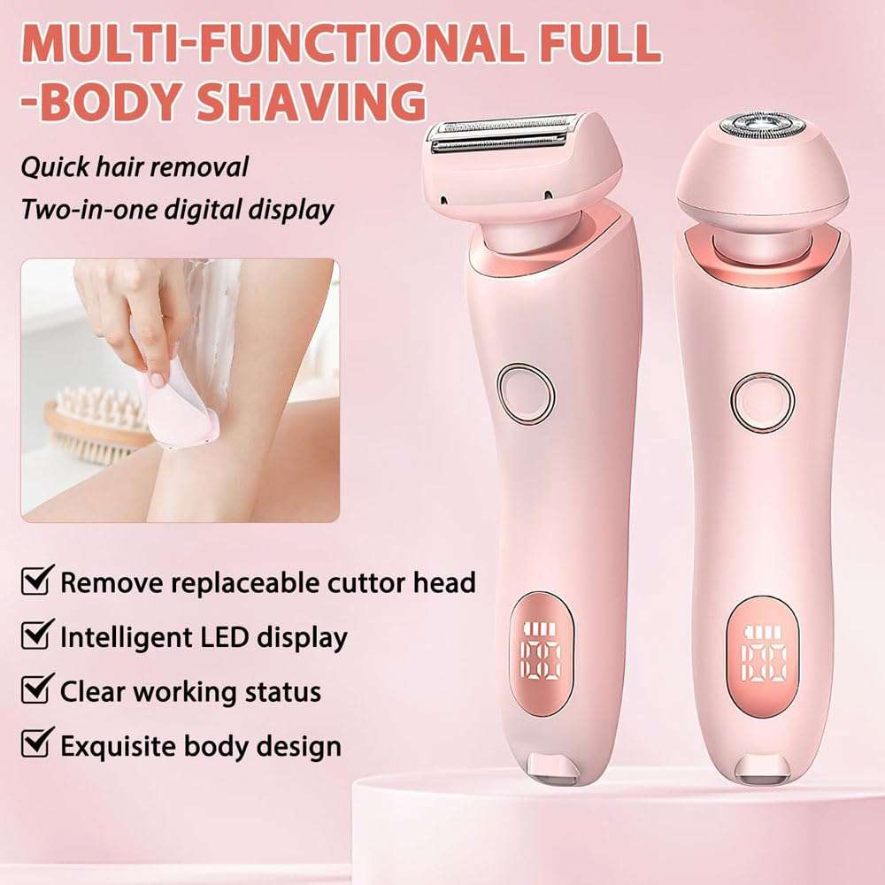 Omicove Goddess Glide Shaver, 2-in-1 Detachable and Replaceable Shaver Head, Wet and Dry Shaver, Shaver with Display (Pink) 3