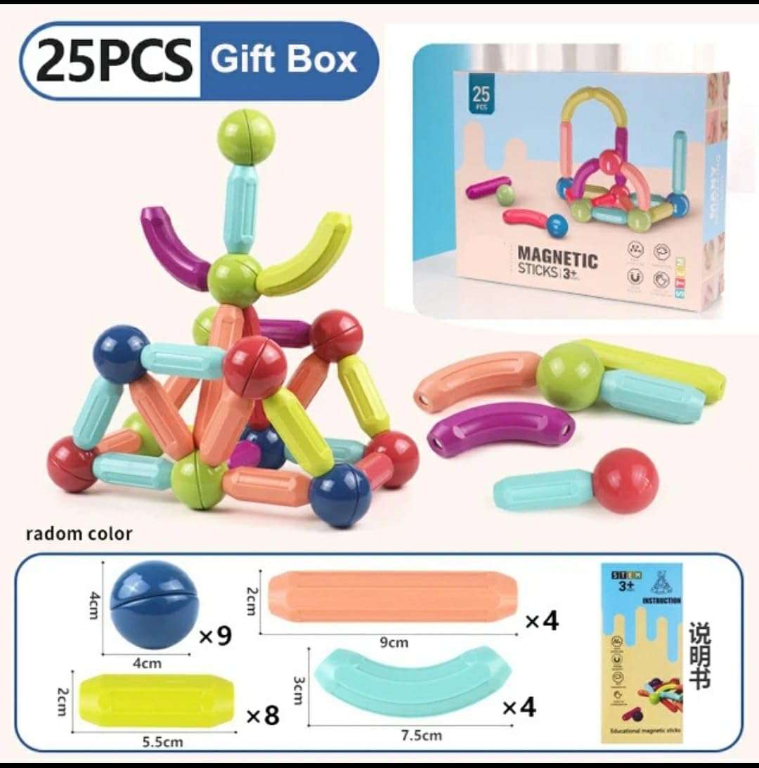 Invite Plastic Magnetic Balls and Rods Set Building Blocks Magnet Toys for Kids, Stem Educational Construction Toys, Magnetic Sticks 3D Magnet Building Puzzle Toys Gift for Toddler (25 PCS) 3