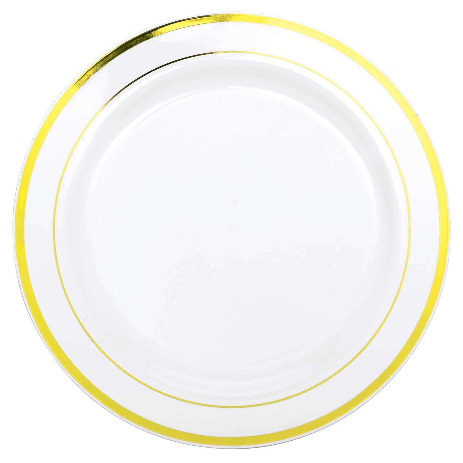 Amscan Premium Round Plastic Plates - 12" | White &Gold | Pack of 10