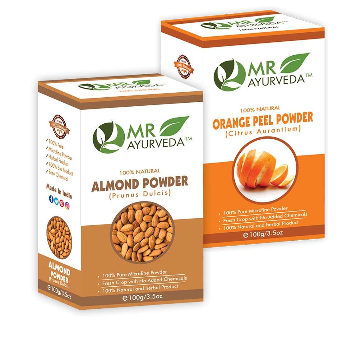 MR Ayurveda 100% Organic Almond Powder & Orange Peel Powder - Combo Pack (100 Grams Each) 1