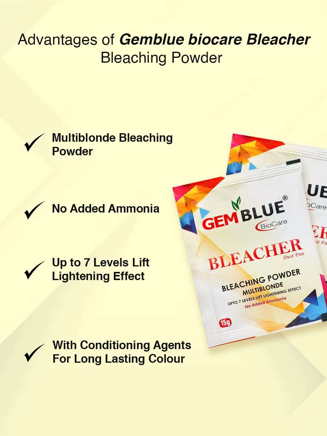 Gemblue Biocare Bleacher Powder | Dust Free Bleaching Powder | Multiblonde | Upto 7 Level Lift Lightening Effect | No Added Ammonia (15gm X 12 - 180gm) 4