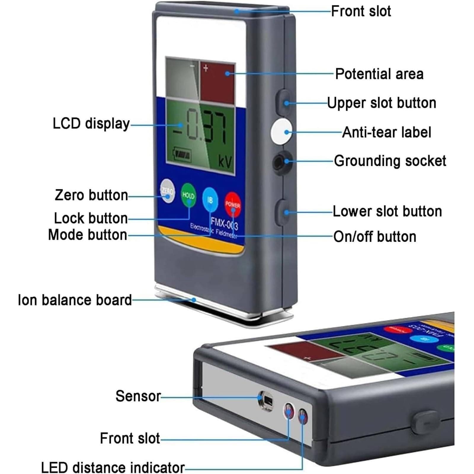 DJCDDM Electrostatic Field Tester，Hand Held Fieldmeter Measuring Digital ESD Test Meter Electrostatic Field Tester Ion Balance Tester LCD Digital Display 6