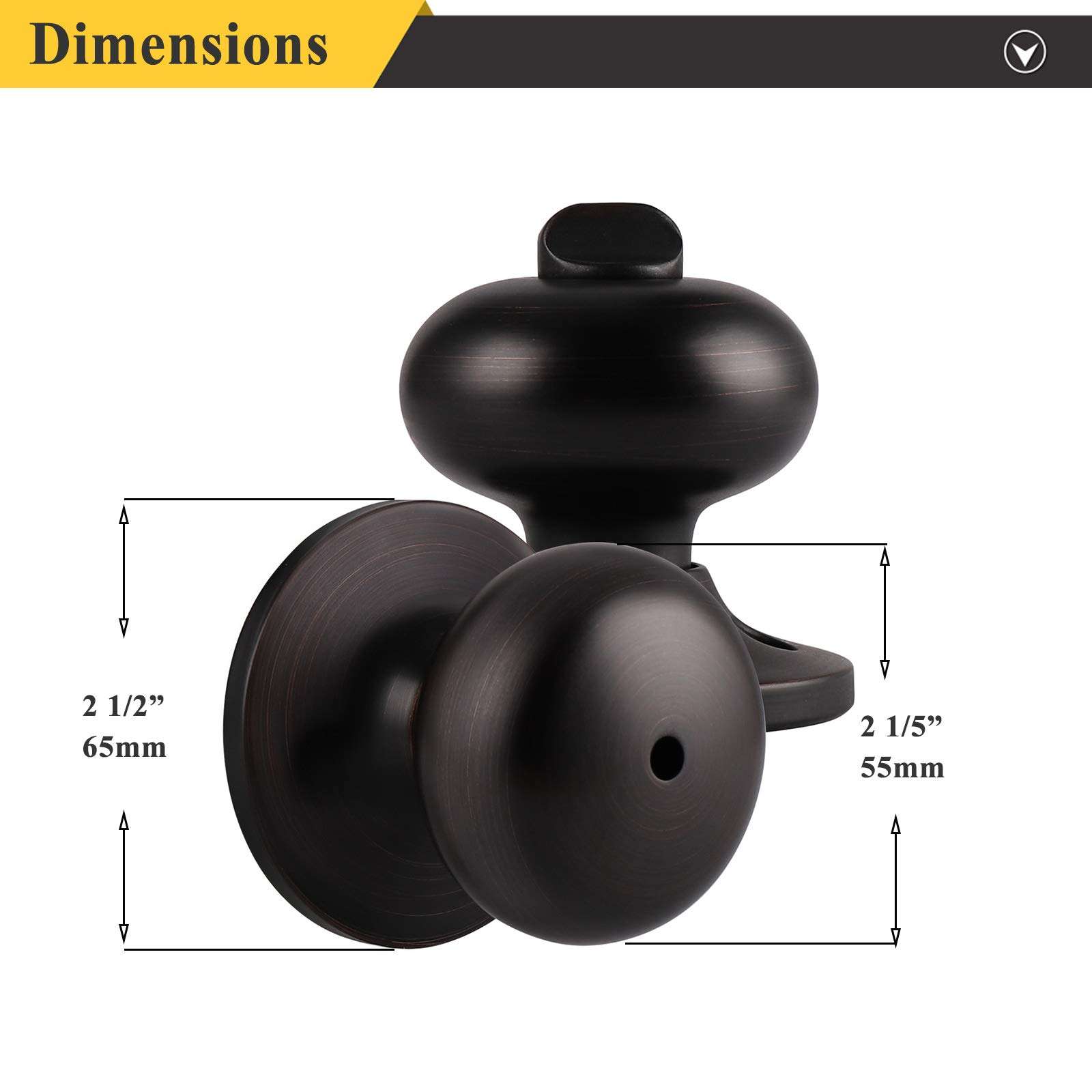 Probrico Keyless Privacy Door Knobs with Lock,Interior Door Locks for Bedroom Bathroom,Ball Shape Door Lockset in Oil Rubbed Bronze Finish,5 Pack 4