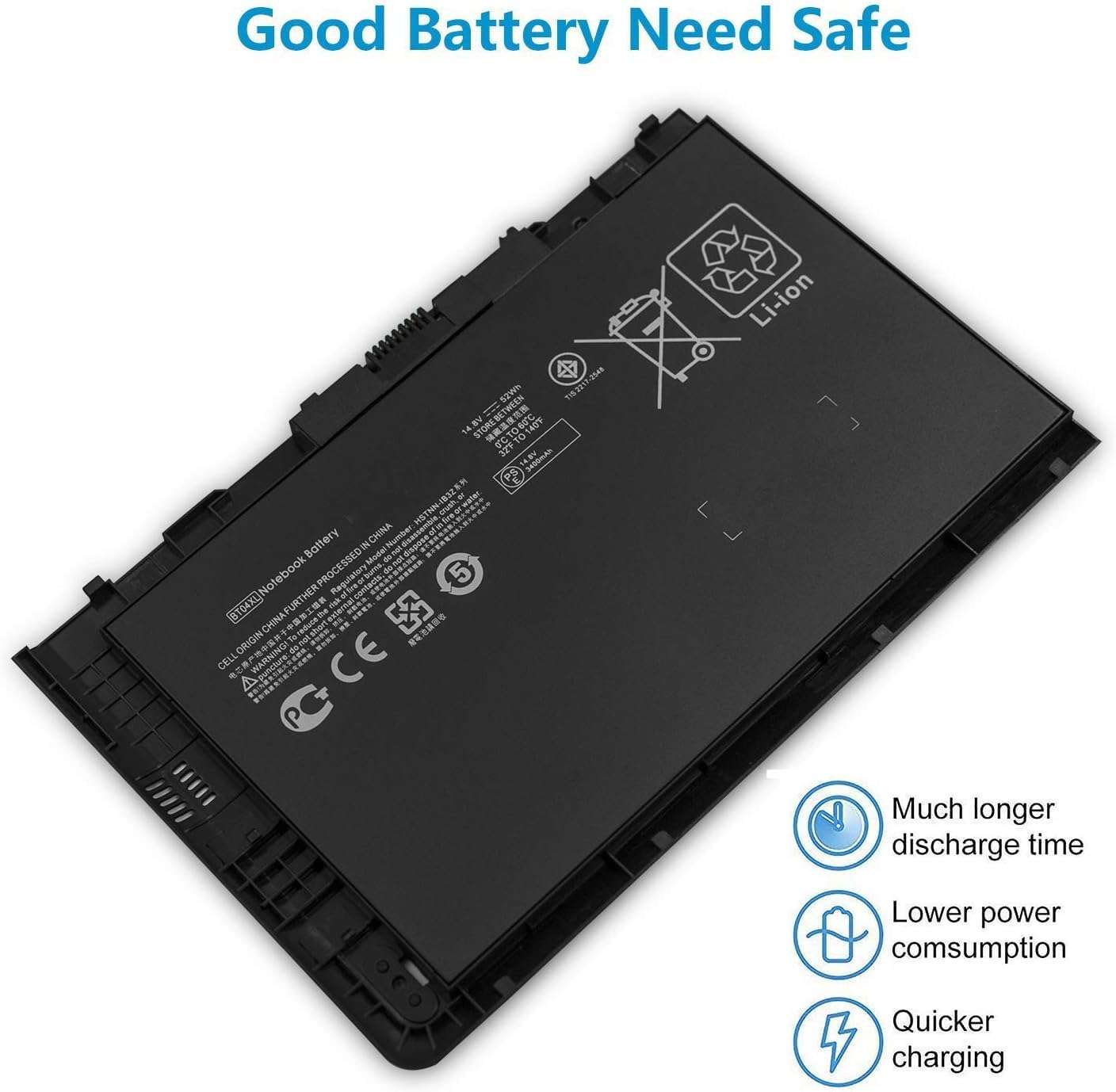 BT04XL 687945-001 H4Q47AA HSTNN-IB3Z HSTNN-I10C BT04 BA06 BA06XL 687517-1C1 687517-171 687517-241 696621-001 Laptop Battery Replacement for HP Elitebook Folio 9470 9470M 9480M Series (14.8V 52Wh) 4