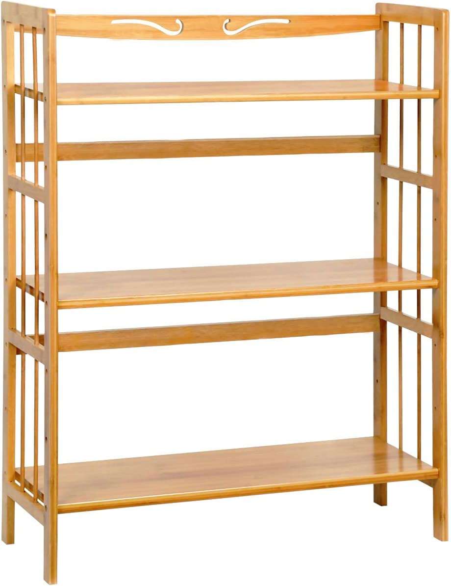 C&AHOME Bamboo Shelf, 3-Tier Bookcase, Free-Standing Storage, Plant Stand, Max Load 35LBS Per Shelf, Utility Rack for Living Room, Bathroom, Kitchen, Home, Natural 1