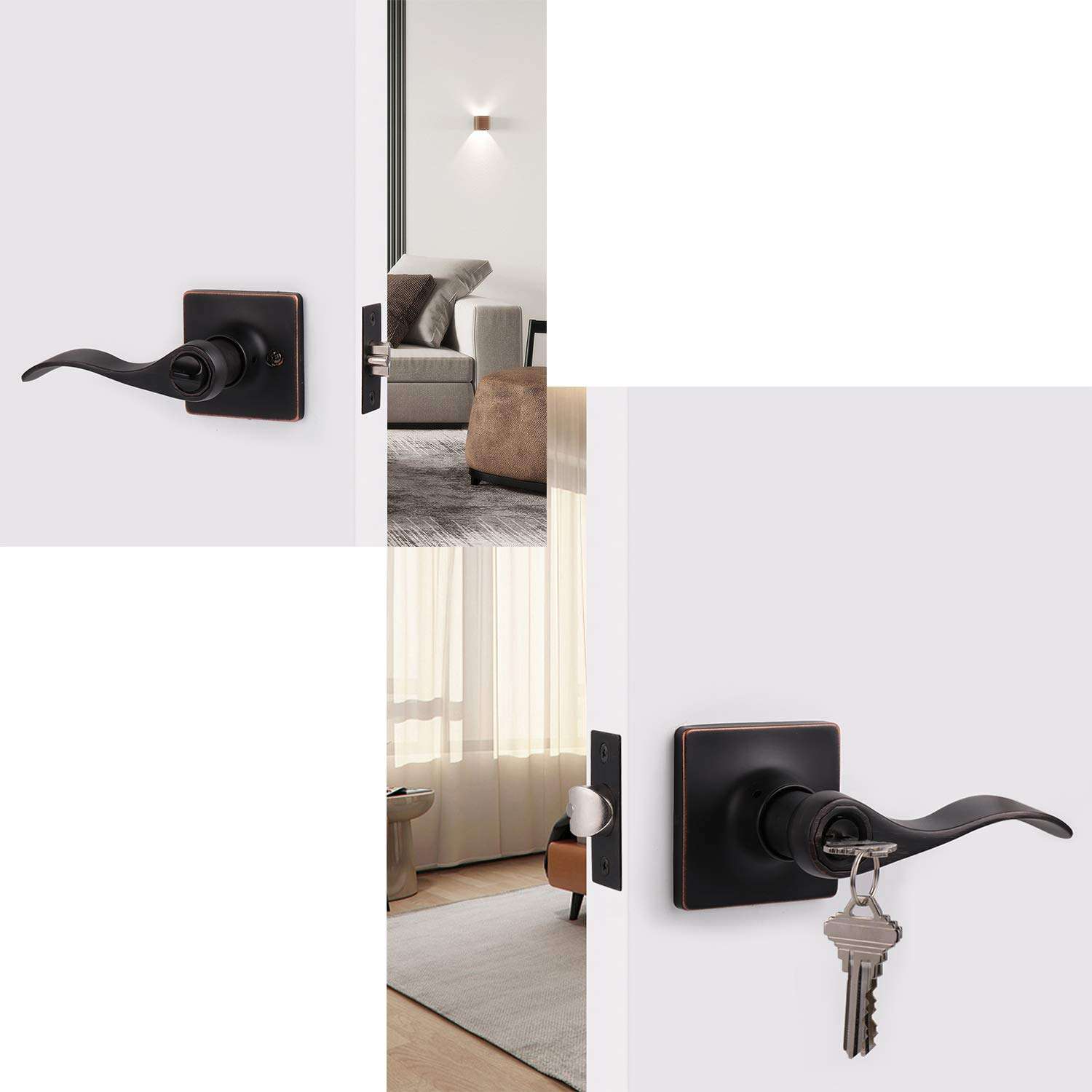 KNOBWELL 1 Pack Bronze Front Door Handle with Lock, Commercial Door Handle Sets, Inside/Outside Door Handle with Key, Reversible for Left and Right 2