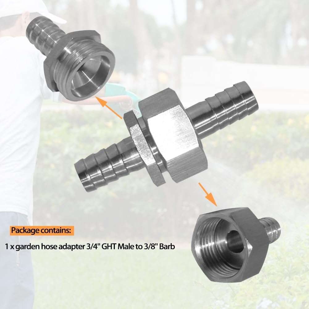Fitvell Stainless 3/8" Hose Barb x 3/4" Male GHT Garden Water Hose Connector Repair Fitting for Boat Lawn Power Wash Irrigation 4