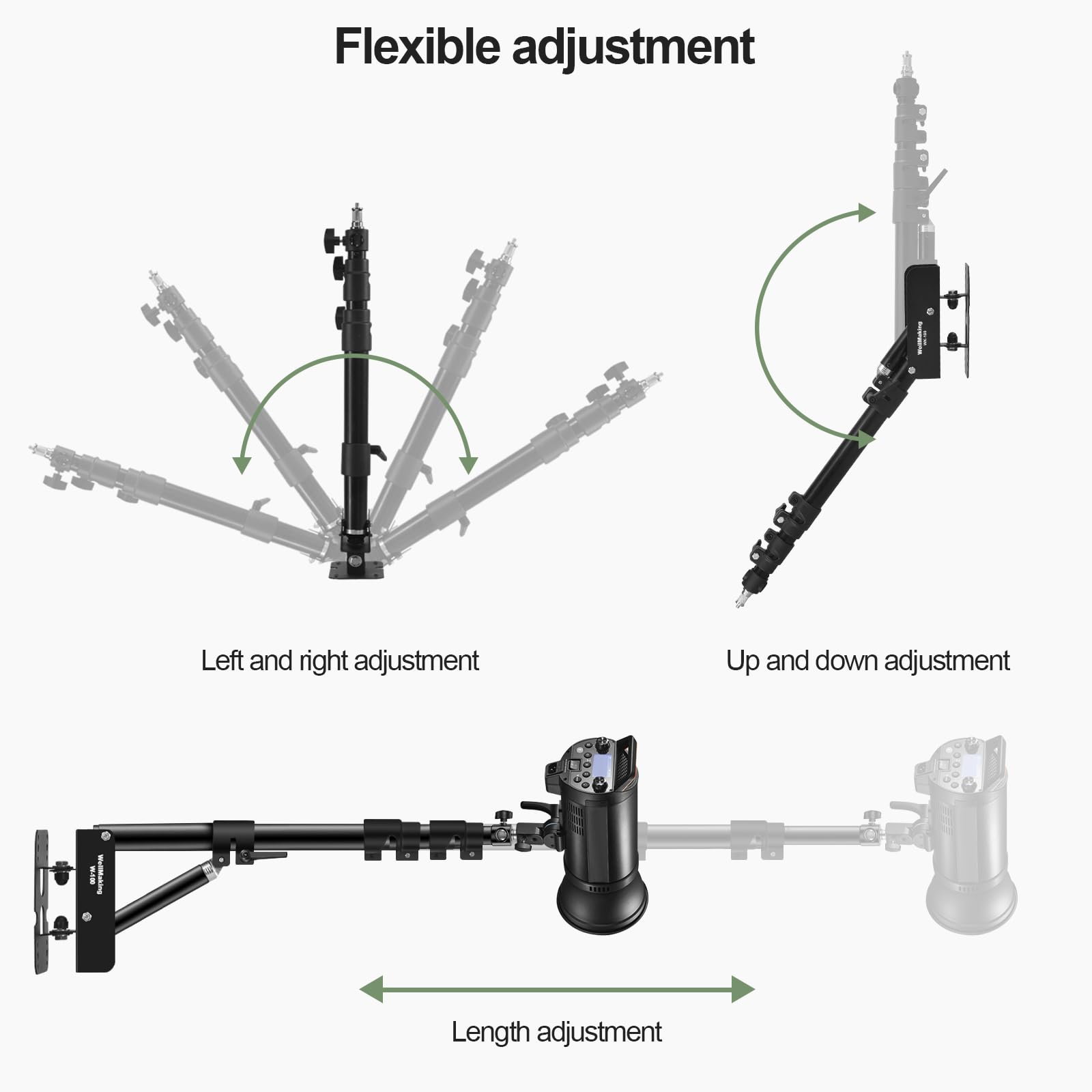 Wellmaking Wall Mount Triangle Boom Arm 39.37inch/100cm, Ring Light Mount Support 180°Flexible Rotation Comes with Tilt Swivel Mount for Studio Video Light, Monolight, Photography, Softbox, Reflector 5