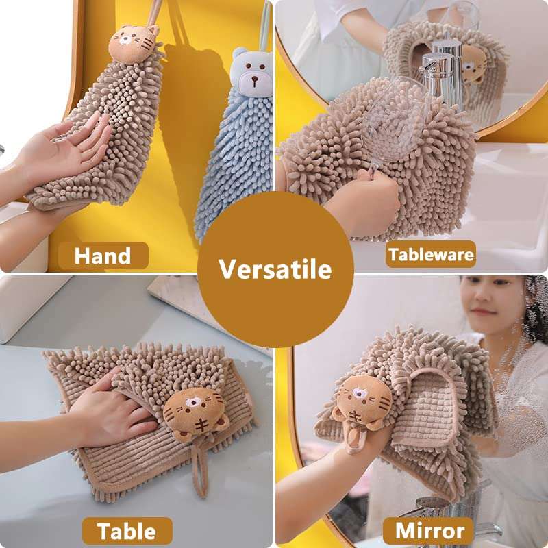 VPTMRP 2 Pack Cute Hand Towels Thickened and Enlarged Soft Plush Chenille Towels Quick Dry for Bathroom Kitchen Hotel 4