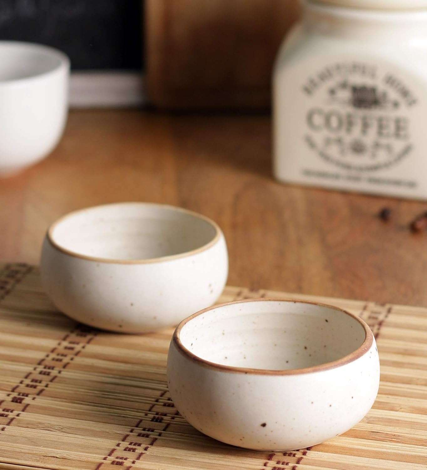 miah decor Quarter Plates Set of 4, Ceramic Stoneware Plates | Cream Snack & Side Plates with Brown Rim | Ribbed Design | Microwave & Dishwasher Safe (MD-705) 4