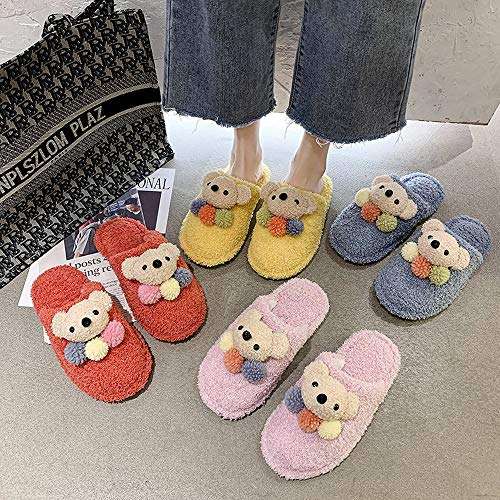 WALNUTA Women Home Slippers Winter Warm Shoes Woman Slip on Flats Slides Female Faux Fur Slippers Women Shoes Closed Toe (Color : Yellow, Size : #36) 2