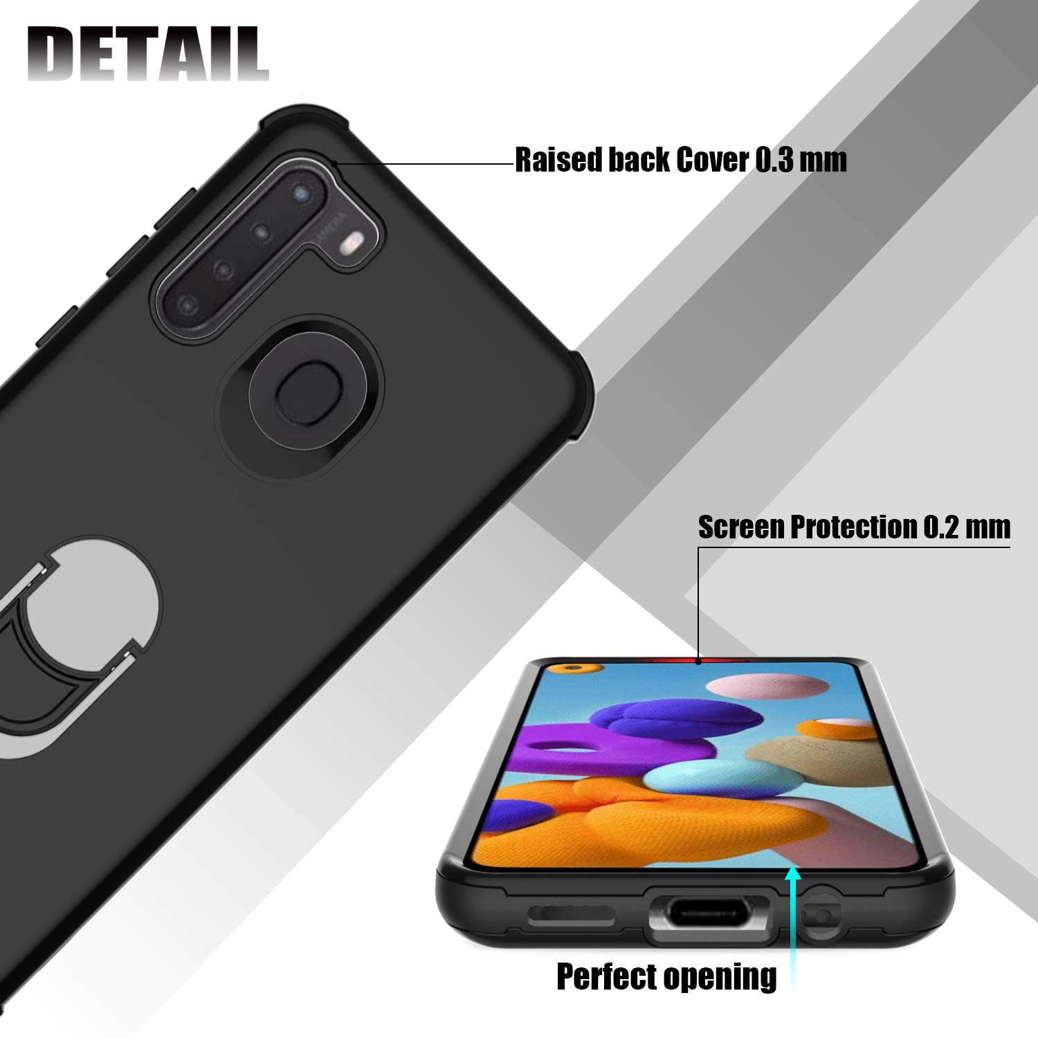 lovpec Compatible with Galaxy A21 Case with Screen Protector, Ring Holder Kickstand Shockproof Protective Phone Cover Case for Samsung Galaxy A21 (Black) 5