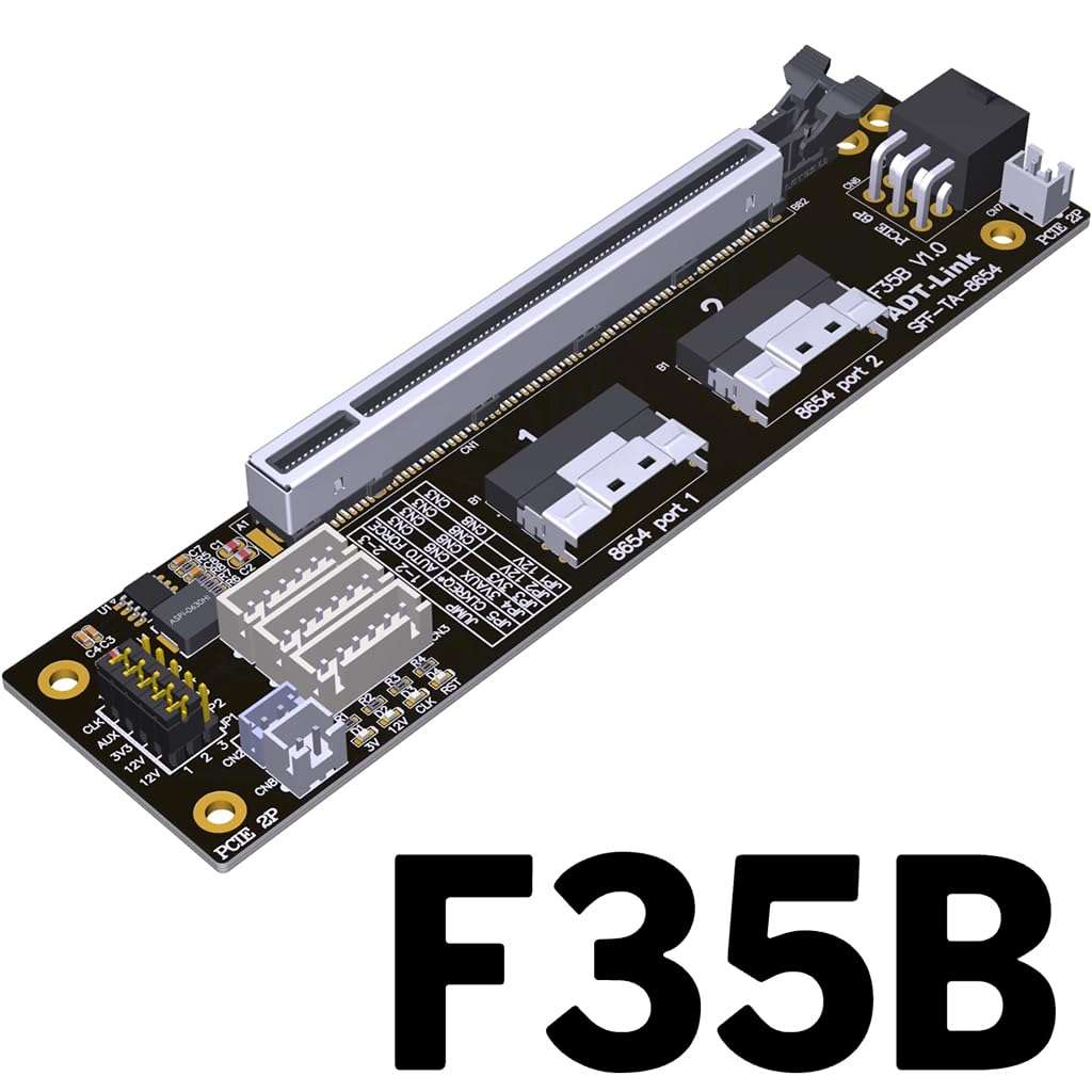 JMT ADT-F34B-F35B PCIE 4.0 x16 to x16 Extension Card Graphics Card Splitter Support 1 to 1/2 Motherboard Bifurcation (F35B) 3