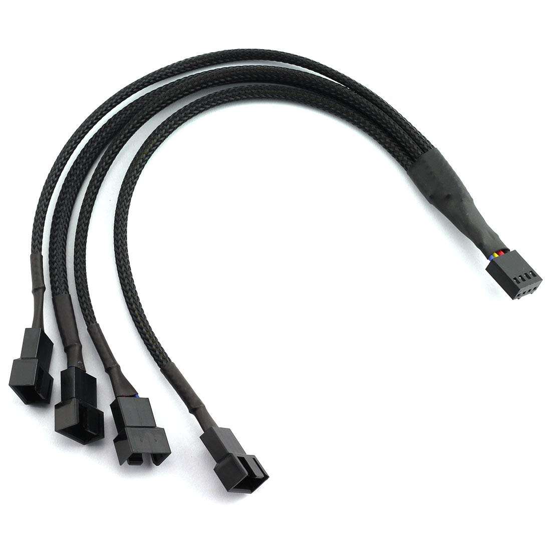 SDTC Tech PWM Fan Splitter Cable PC 4Pin 1 to 4 Ways Fan Power Extension Adapter Cable Black Sleeved Braided 4Pin Female to 4X 4Pin Male 27cm/10.5 inches 1