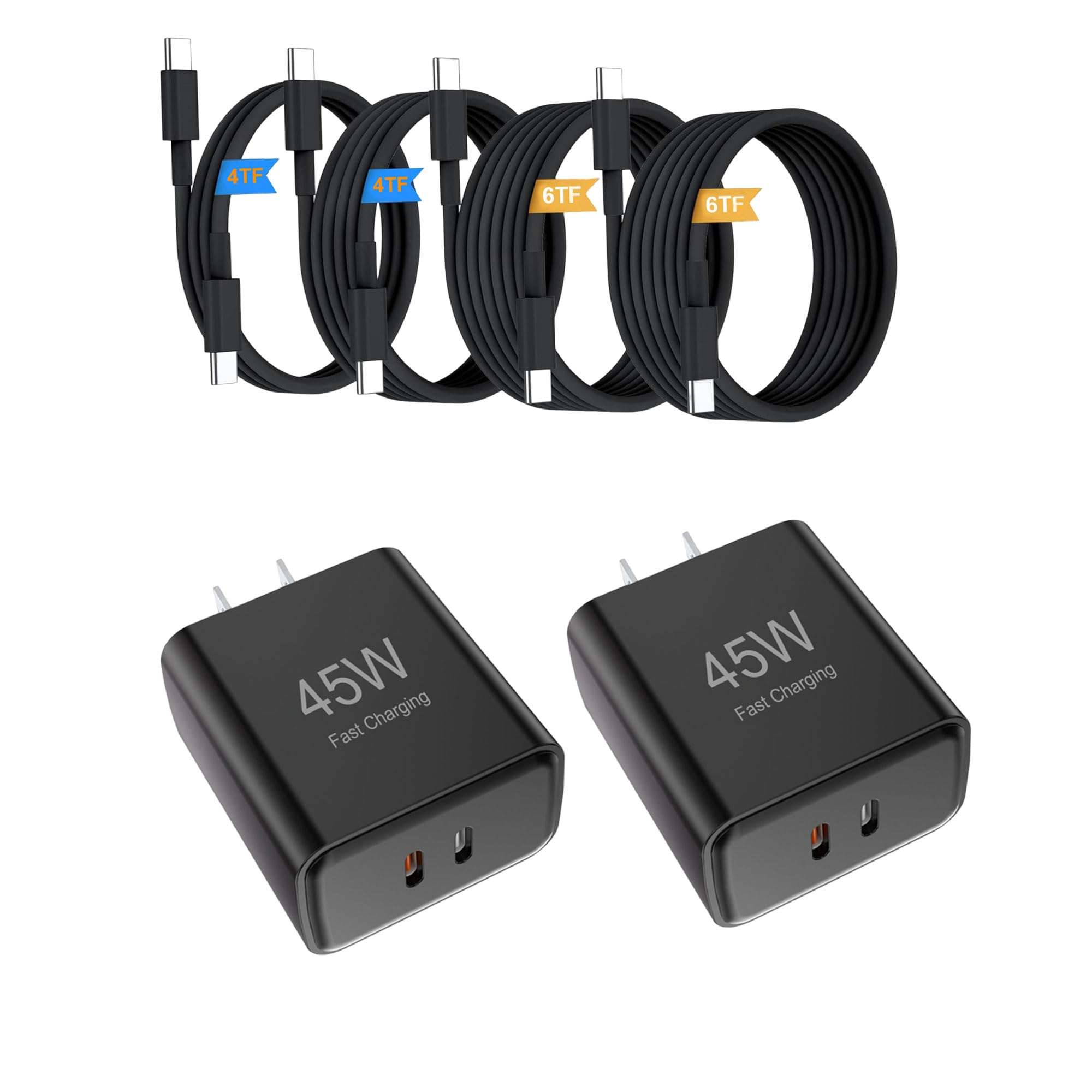 Super Fast Charger Type C, 2 Pack 45W USB C Charging Block with 4FT+6FT Type C Cables for S amsung G alaxy S25 S24+/UltraS23/S22/S21/S20/Note10/20 i Phone 17/16/15 USB C Charger 1
