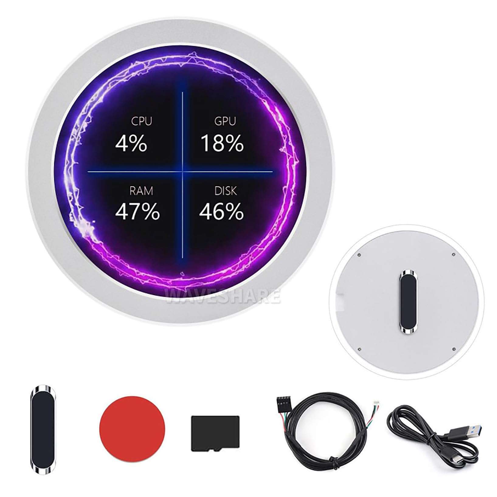 2.1 Inch USB Monitor AIO LCD Display CPU/GPU Cooler Screen 480×480 Round Display with Music Spectrum Analysis Function for Inside PC/Desktop RGB Ambient Screen USB-C Interface Black 1