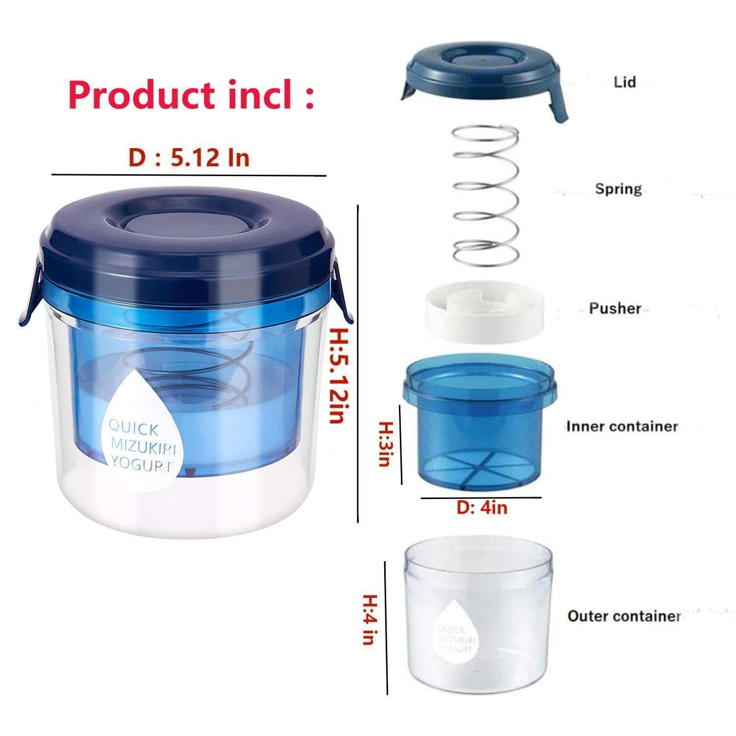 Generic Greek Yogurt Strainer with Lid.Yogurt Filter with Ultra Fine Mesh,to Makes small batches(450g) of Thick Creamy Greek or Coconut Yogurt, 5.12*5.12*5.12inch, Clear and bule 3
