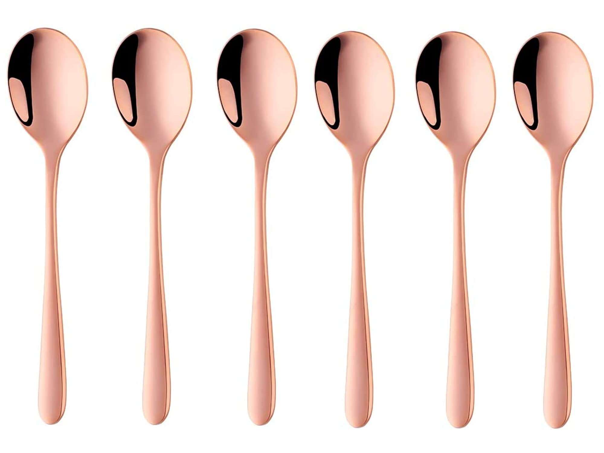 pepplo® Rose Gold Soup Spoons, Stainless Steel Round Spoons with Rose Gold Titanium Plating, Rose Gold Dinner Spoon Table Spoon, Spoons Silverware Dishwasher Safe (Set of 6) 1