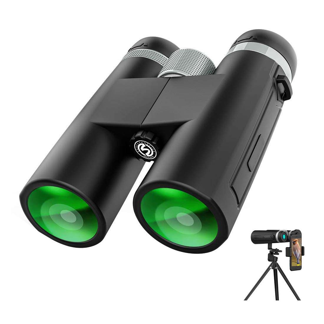 Vazussk 12x42 Binoculars for Adults BAK4 Prism FMC Lens HD Binoculars for Bird Watching Hunting Hiking with Smartphone Adapter Tripod 1