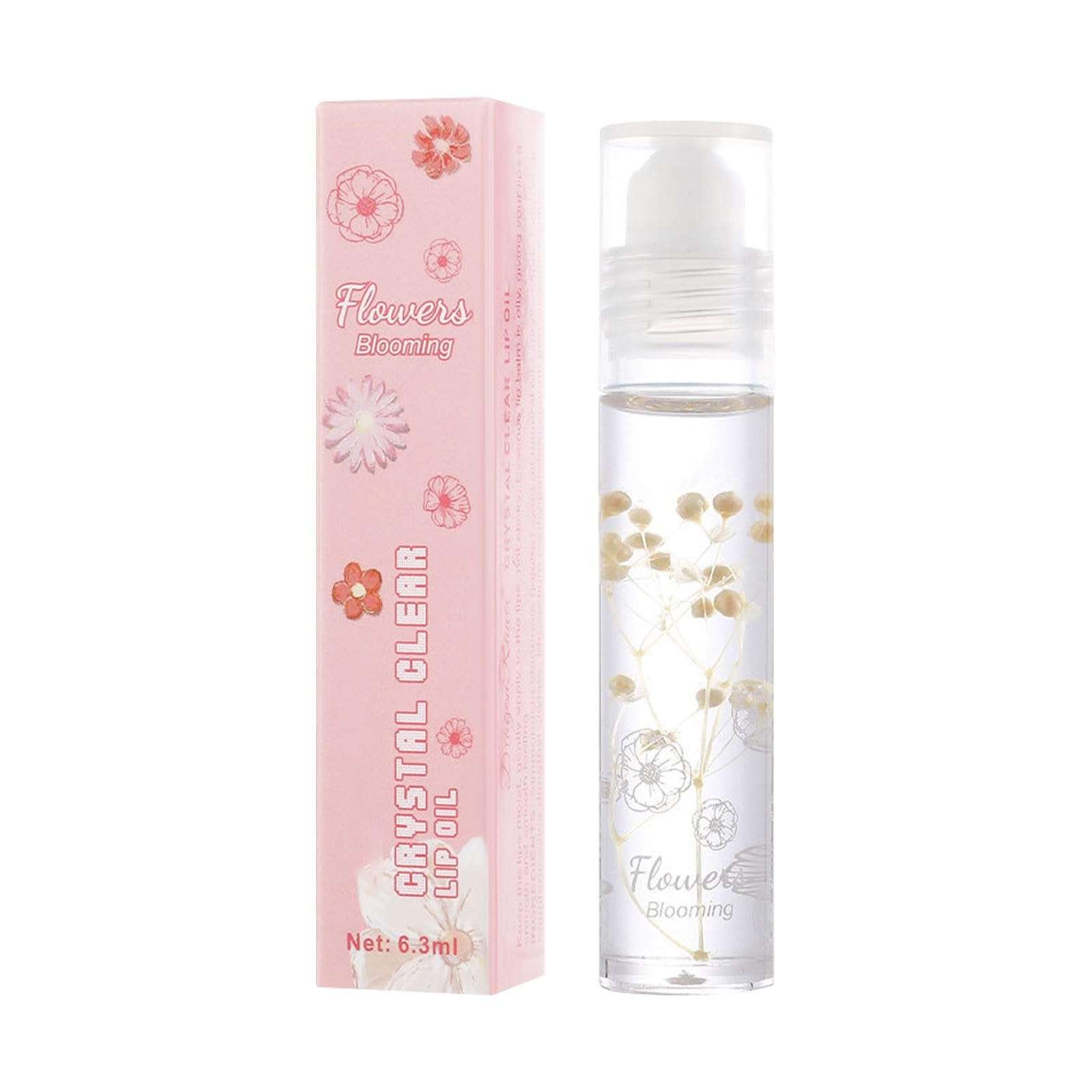AERBUDE Roll On Lip Oil Hydrating Lip Gloss Lip Shine Flower Lip Gloss Transparent Plumping Lip Gloss Natural Shiny Crystal Jelly Liquid Lipstick Long Lasting Lip Care Products 6.6ML 3