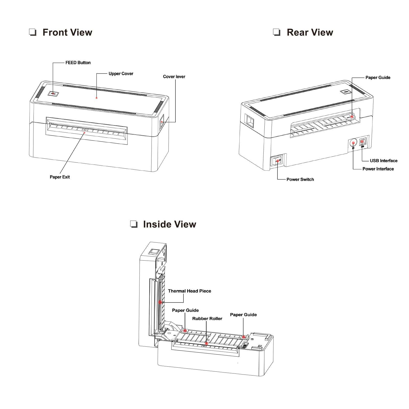 Shipping Label Printer,BUZHI Thermal Shipping Label Printer 4 Inch Desktop Express Barcode Label Sticker Maker 4x6 Portable USB&BT Wireless Connection Max. 80mm Paper Width 180mm/s High Speed Support 4