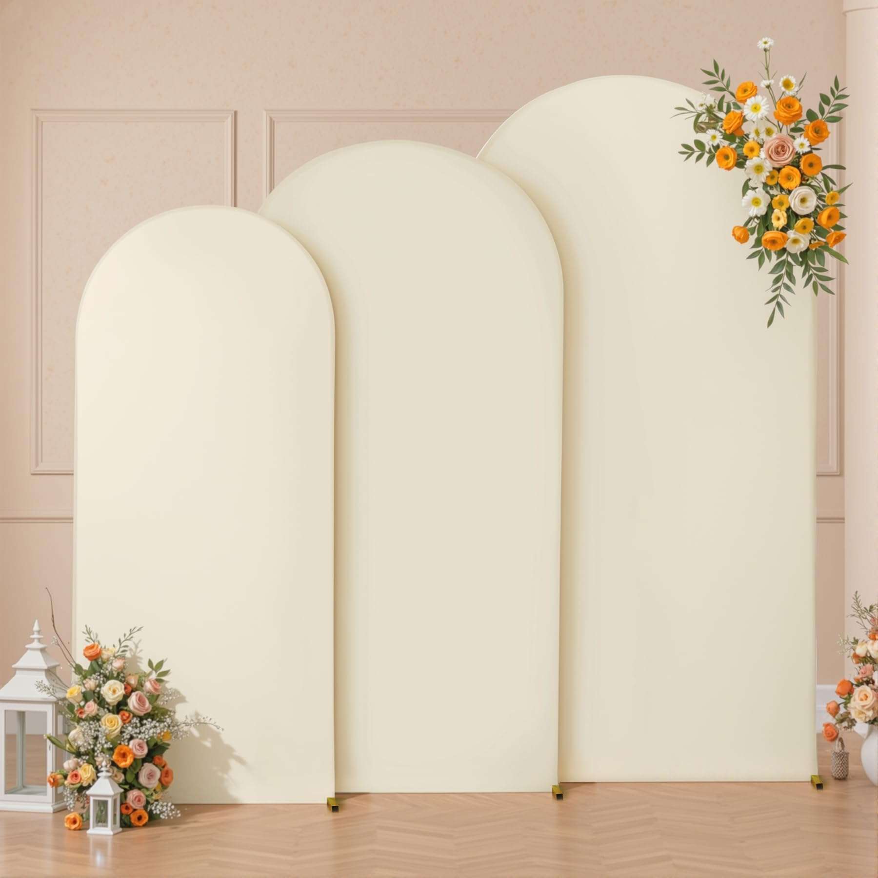 Beige Arch Backdrop Cover 7.2ft 6.6ft 6ft Arch Cover Set of 3 Arch Covers Stretchy Backdrop for Wedding Party Baby Shower Birthday Photography Spandex Arch Stand Covers Backdrop Curtains Decor 5