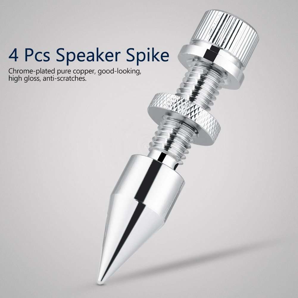 4Pcs Speaker Spikes, Isolation Foot Pads for HiFi Speaker, Made of Copper, Good-Looking, High Gloss, Anti-Scratches, Shockproof, Silver 2