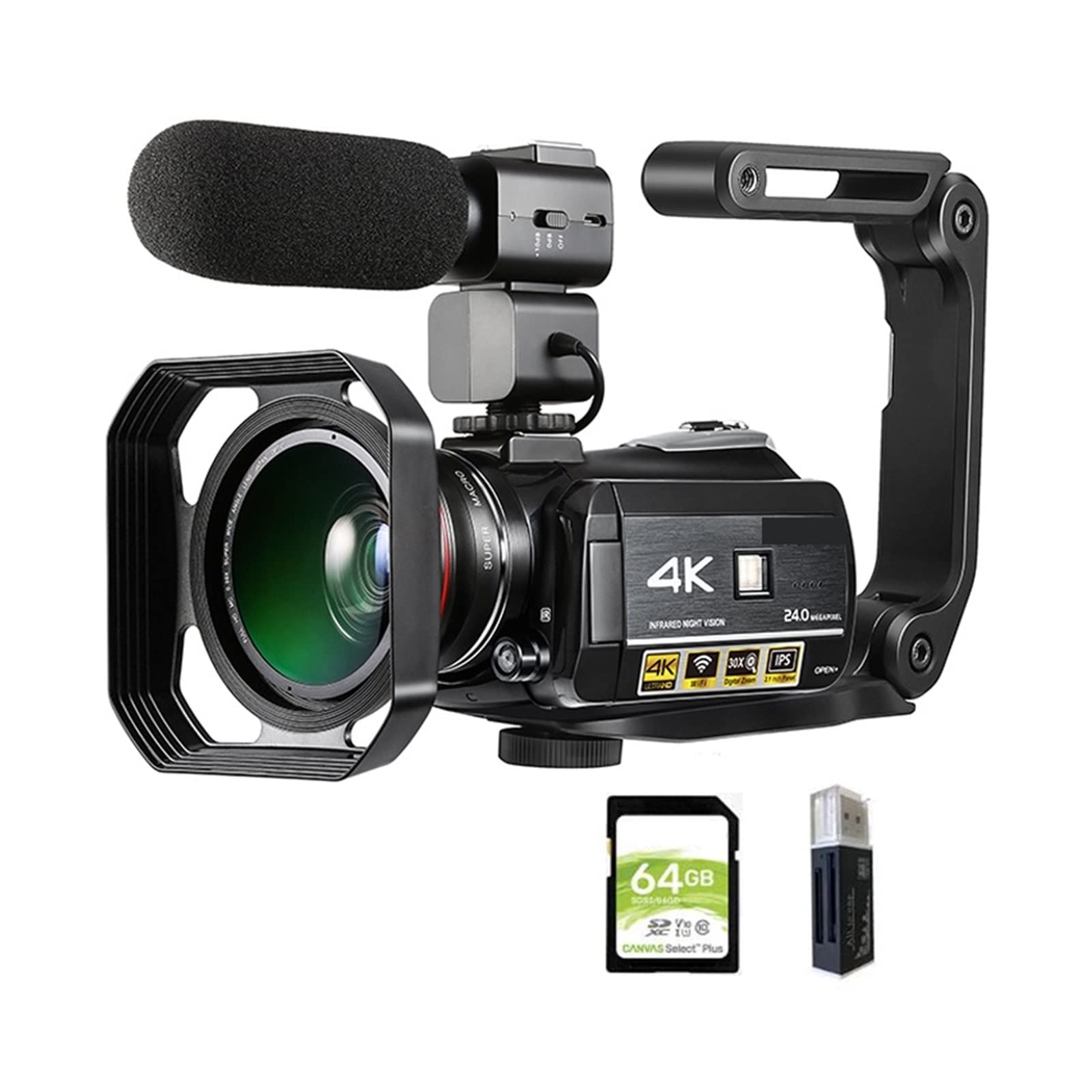 PACUM Video Camera 4K Camcorder Professional Digital Vlogging Camera Recorder, AC3 Vlog Cameras Filmadora with Microphone 64GB SD Card, Black, 1005001762636961 3