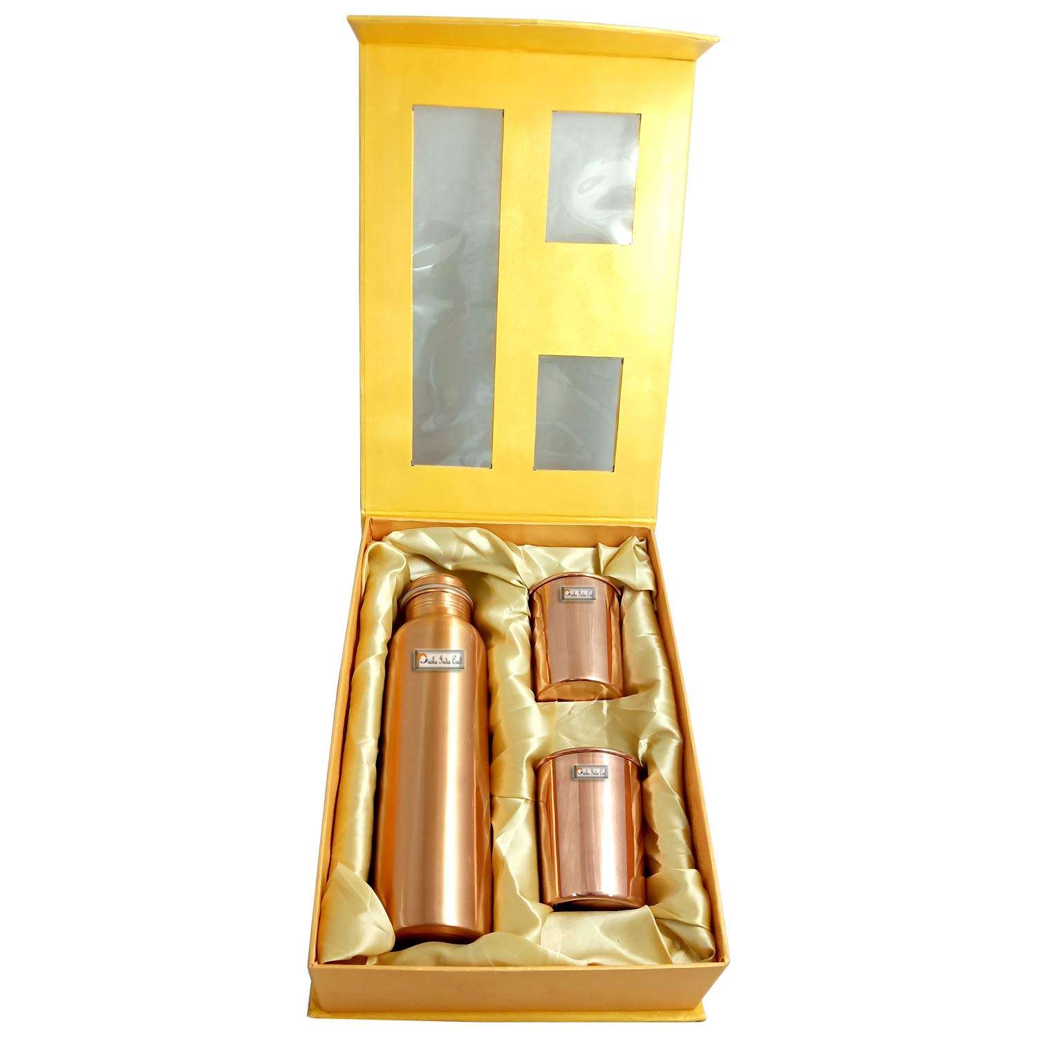 Prisha India Craft Pure Copper Bottle and 2 Copper Glass with Beautiful Gift Box, Set of 3 Pieces 3