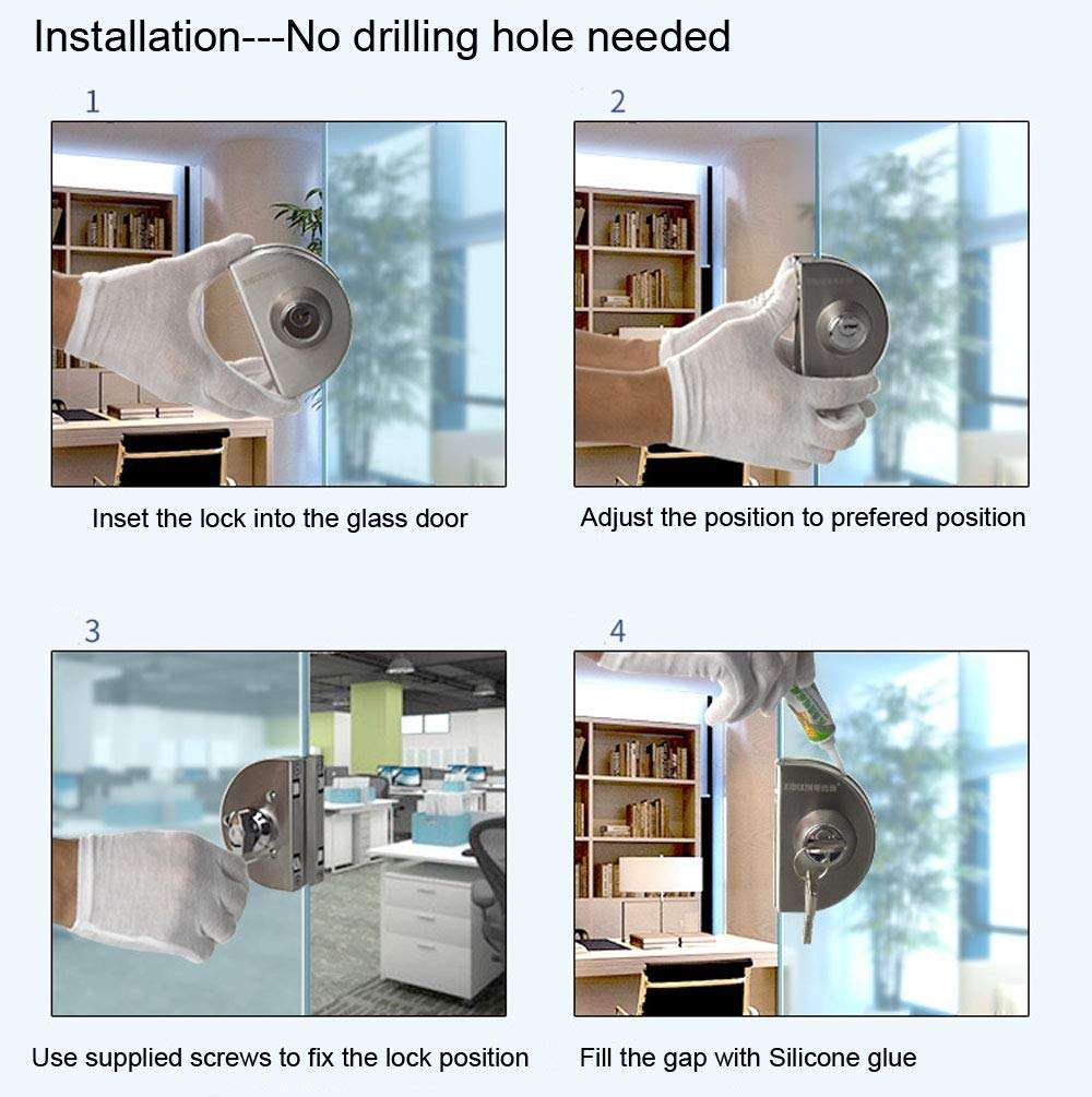 Upgraded NUZAMAS Double Glass Door Lock Stainless Steel, Both Sides Open Frameless Door Hasps for 10-12mm Thickness Glass, Home Office Hotel Furniture Hardware 5