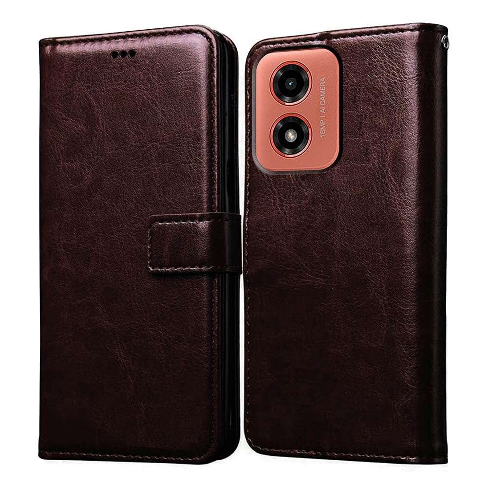 Casotec Flip Cover Back Case for Motorola Moto G04 4G / G04s 4G / E14 4G | Premium Leather Finish | Inbuilt Pockets & Stand | Flip Cover Back Case for Motorola Moto G04 4G / G04s 4G / E14 4G (Coffee) 1
