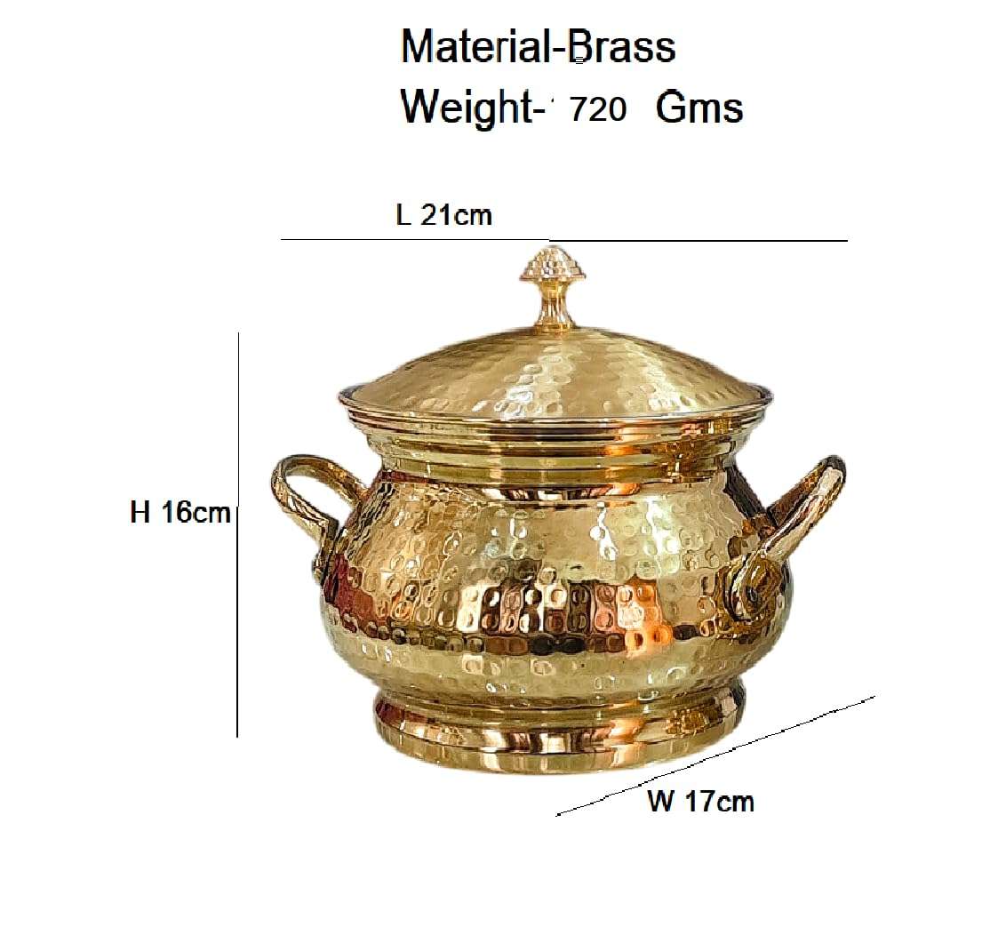 PITAL NAGRI ECRAFT Pure Brass Handi Serving with Lid 1.5 Litre Hammered Handi Pot with Serving -Resistant Handle Polished Non-Stick (Brass Pot 1.5 Litre) 4