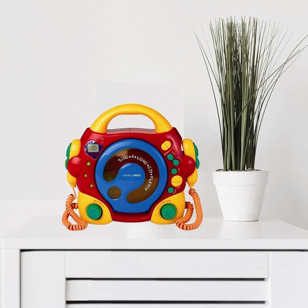 HANNLOMAX HX-335CD CD/MP3 Player with Dual Sing-A-Long Mic, USB Port for MP3 Playback, LED Display, Headphone Jack. (Red/Yellow) 3