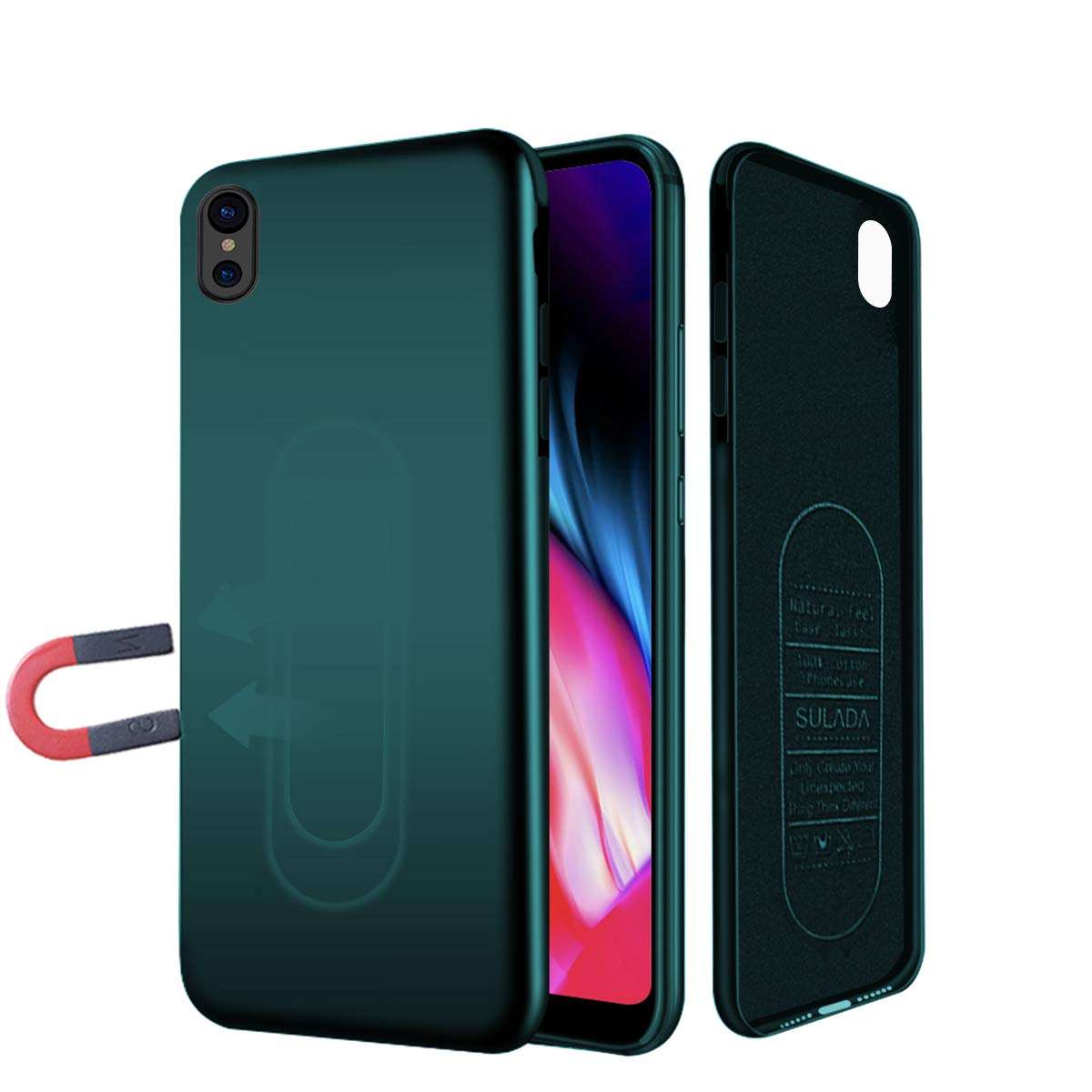 Case for iPhone XR,Ultra Thin Magnetic Phone Case for Magnet Car Phone Holder with Invisible Built-in Metal Plate,Soft TPU Shockproof Anti-Scratch Protective Cover for iPhone XR(2018) 6.1''[Green] 1