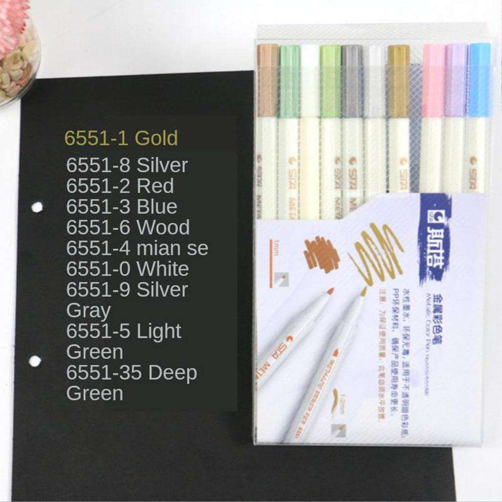 CALANDIS 10PCS/Set of Metallic Markers Glitter DIY Art Paint Pens Set for Card Making 6
