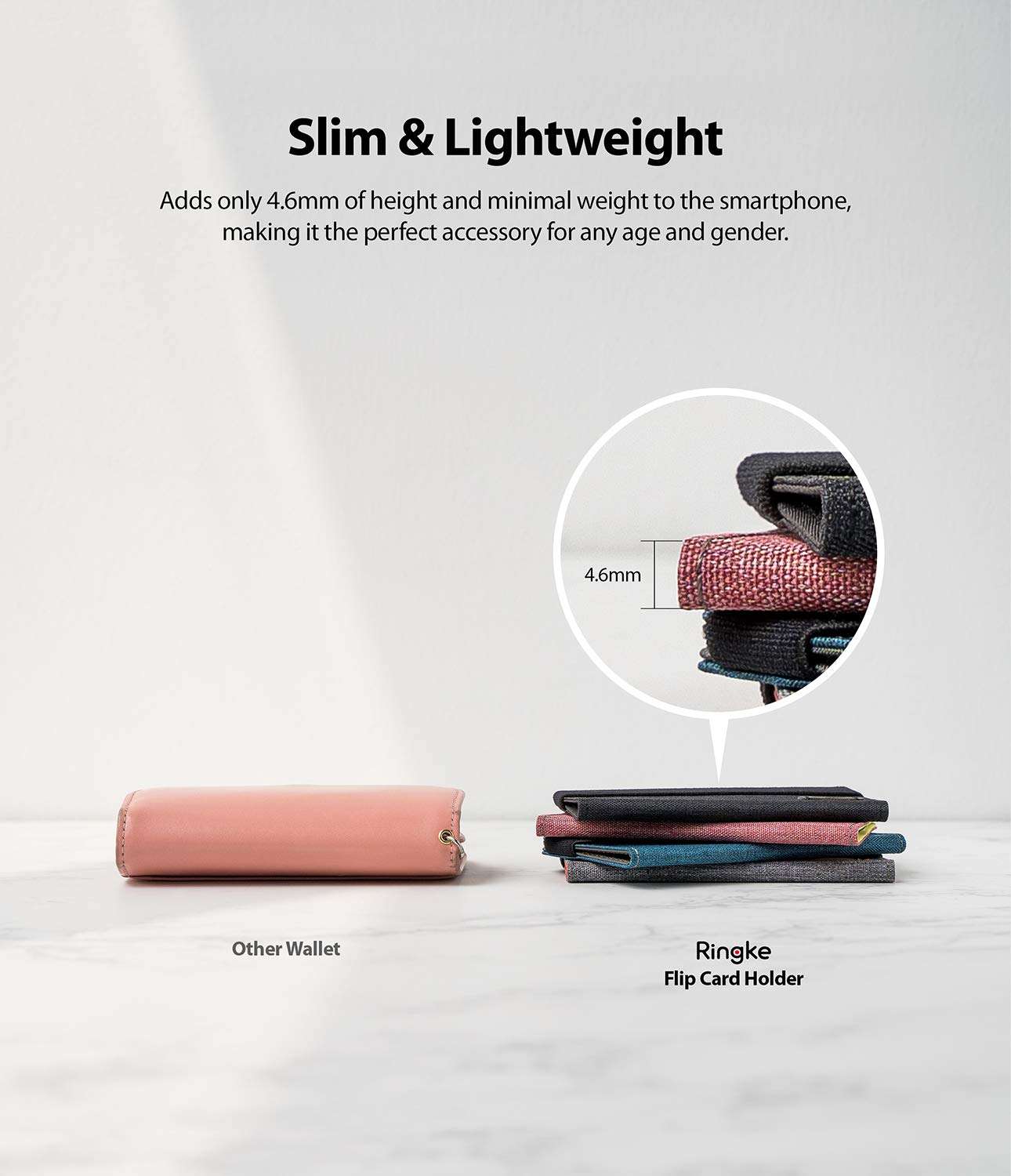 Ringke Flip Card Holder Faux Saffiano Leather with Elastic Hand Strap Multi-Card Slot Wallet Credit Card Cash Holder Attachment Compatible with Most Smartphones, Android and More - Chic Black 4