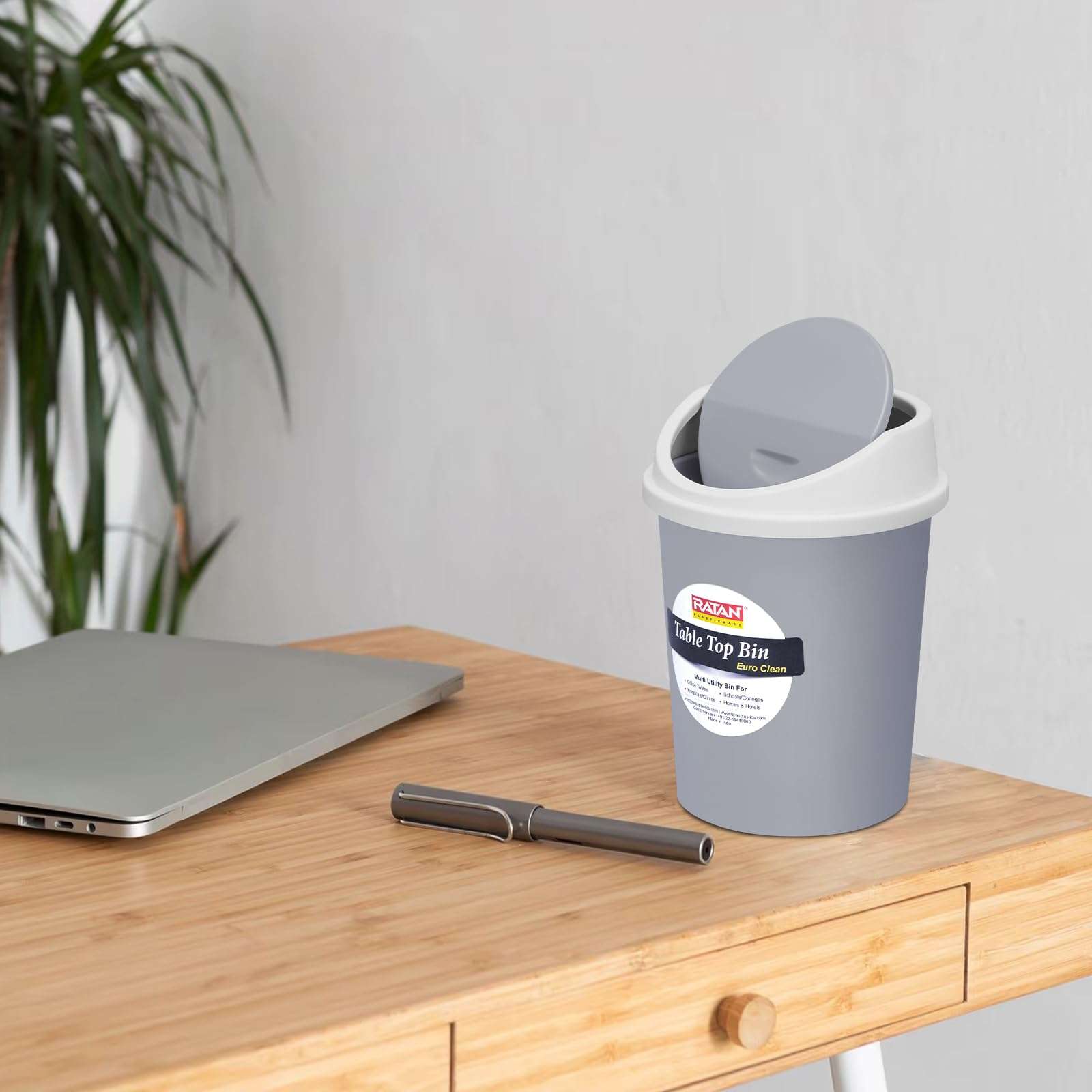 RATAN PLASTICWARE Euro Clean Table Top Small Mini Dustbin with Lid for Study Table, Desk, Kitchen Sink, Car, Kids Room Compact and Stylish Waste Storage Garbage Bin 2 Litre HD Green 5