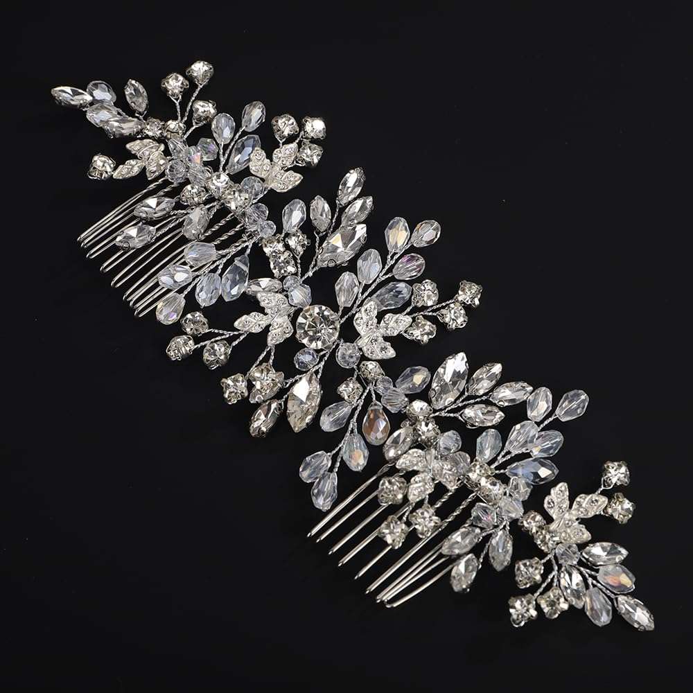Rumtock Silver Hair Comb Set for Wedding Brides Women Hair Jewelry Bridal Handmade Crystal Jewelry (Silver) 4