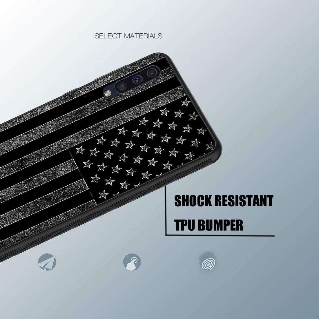 Galaxy A50 Case,Vobber Slim Anti-Scratch Architecture TPU Shockproof Protective Case Cover for Samsung Galaxy A50 6.4 inch (2019),Black and White American Flag 2