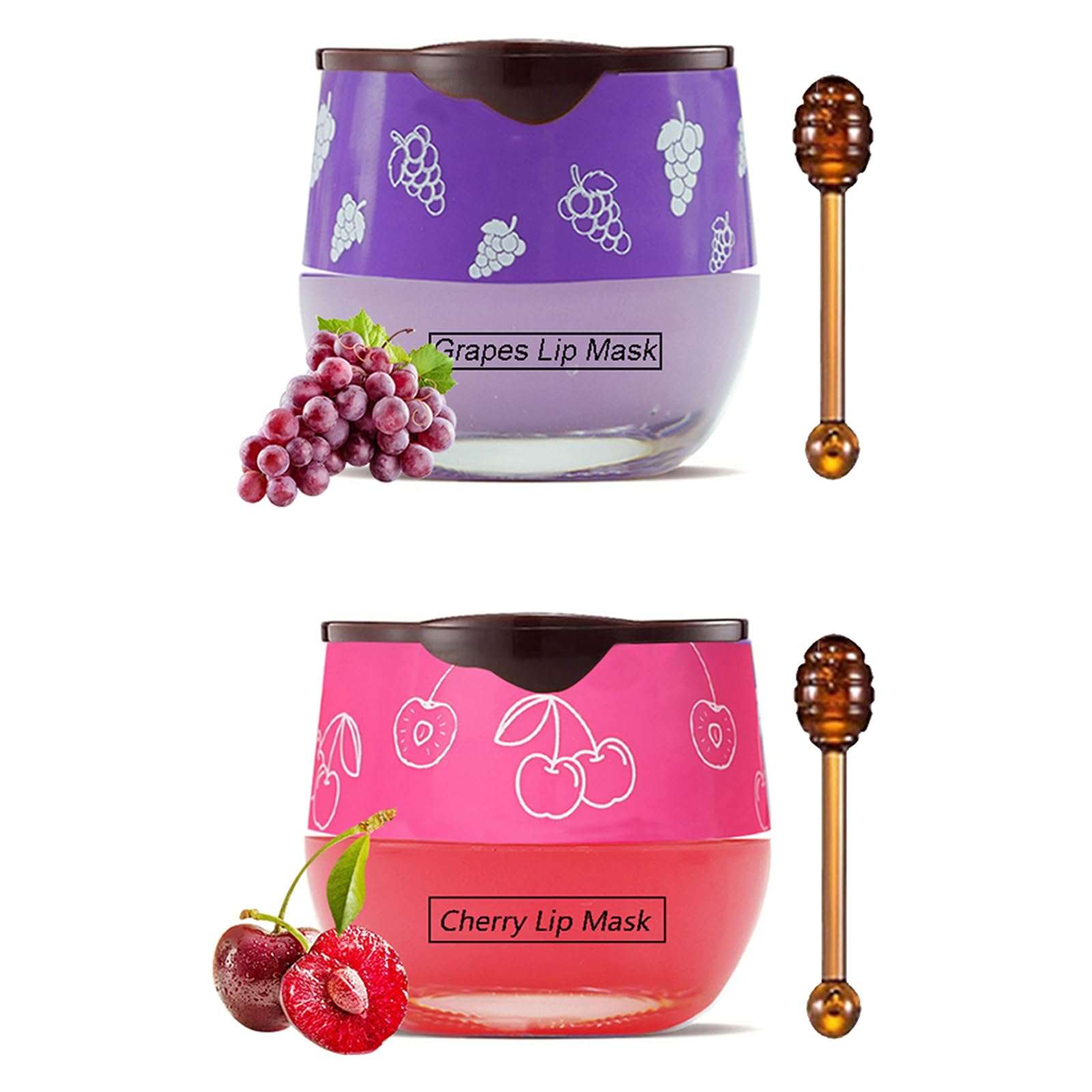 Bee Lip Balm Honey Pot, Fruit Moisturizing Propolis Lip Mask, Lip Mask Overnight Propolis Moisturizing Lip Balm Hydrating Prevention Dry and Crack Lip Scrubs Exfoliator Lip Care Products (2PCS C)