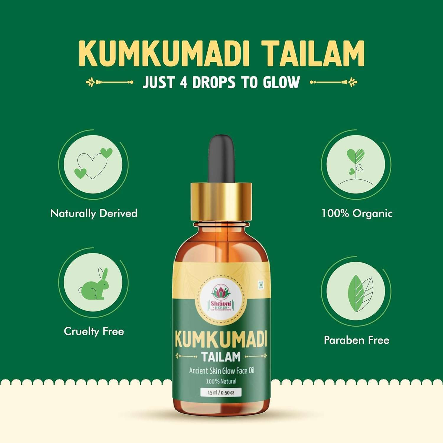 SHRAVNI HERBS Ayurvedic Kumkumadi Tailam Oil Ancient Blends with a Modern Touch 100% Natural Oil, Ancient Skin Glow Face Oil, Milk and Herbs (15ml) 5