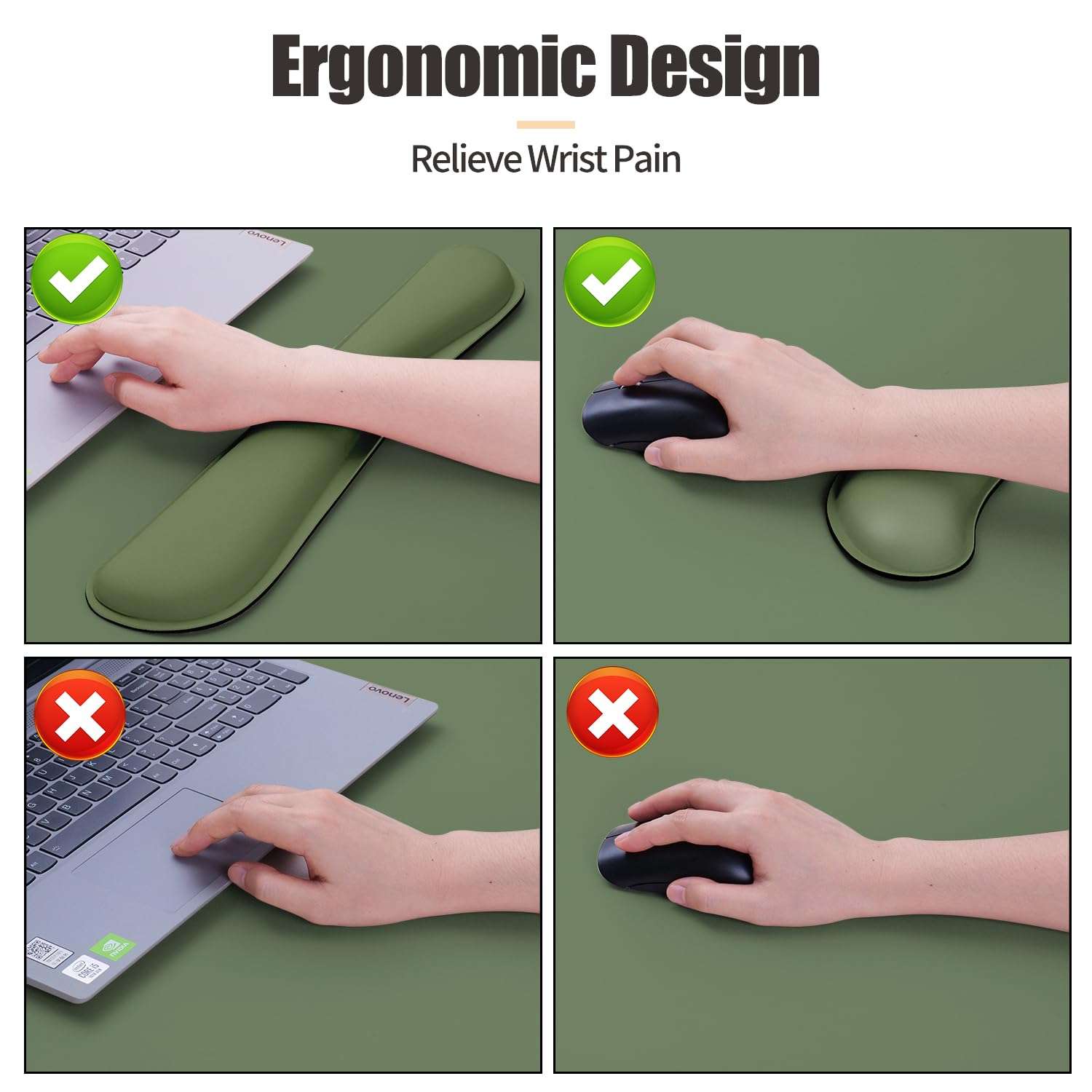 Bloss Keyboard and Mouse Wrist Rest + Leather Desk Mat, Desk Mat for Keyboard and Mouse, Desk Accessories for Women(35.4 x 15.7 Inch,Olive Green) 4