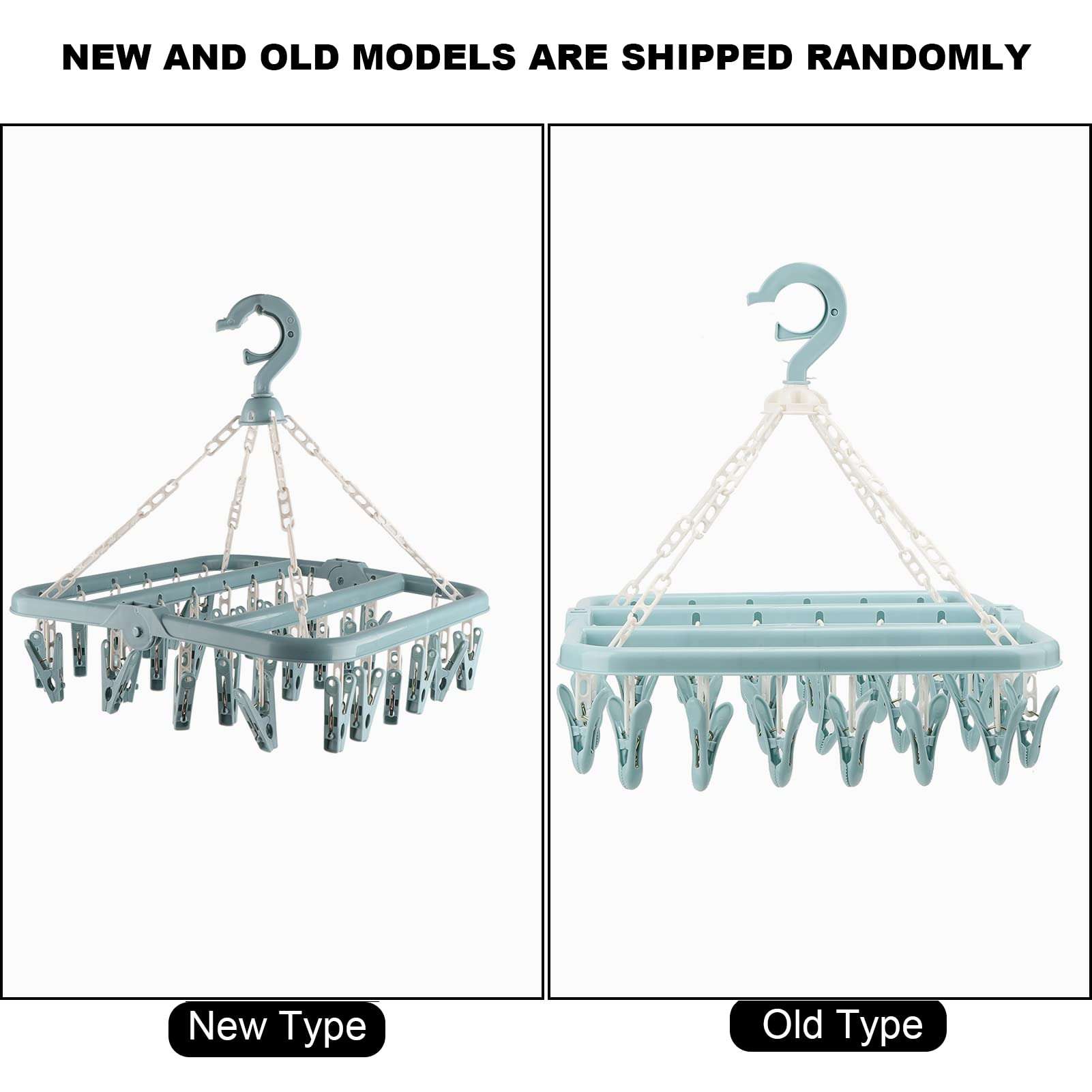 Laundry Hanger with 32 Clips, Foldable Laundry Clothespin Drying Rack, Non Slip Durable Hangers, Dresses Shirt Hangers for Home Closet Organization Use Socks Underwear Bras Scarf(Blue) 3