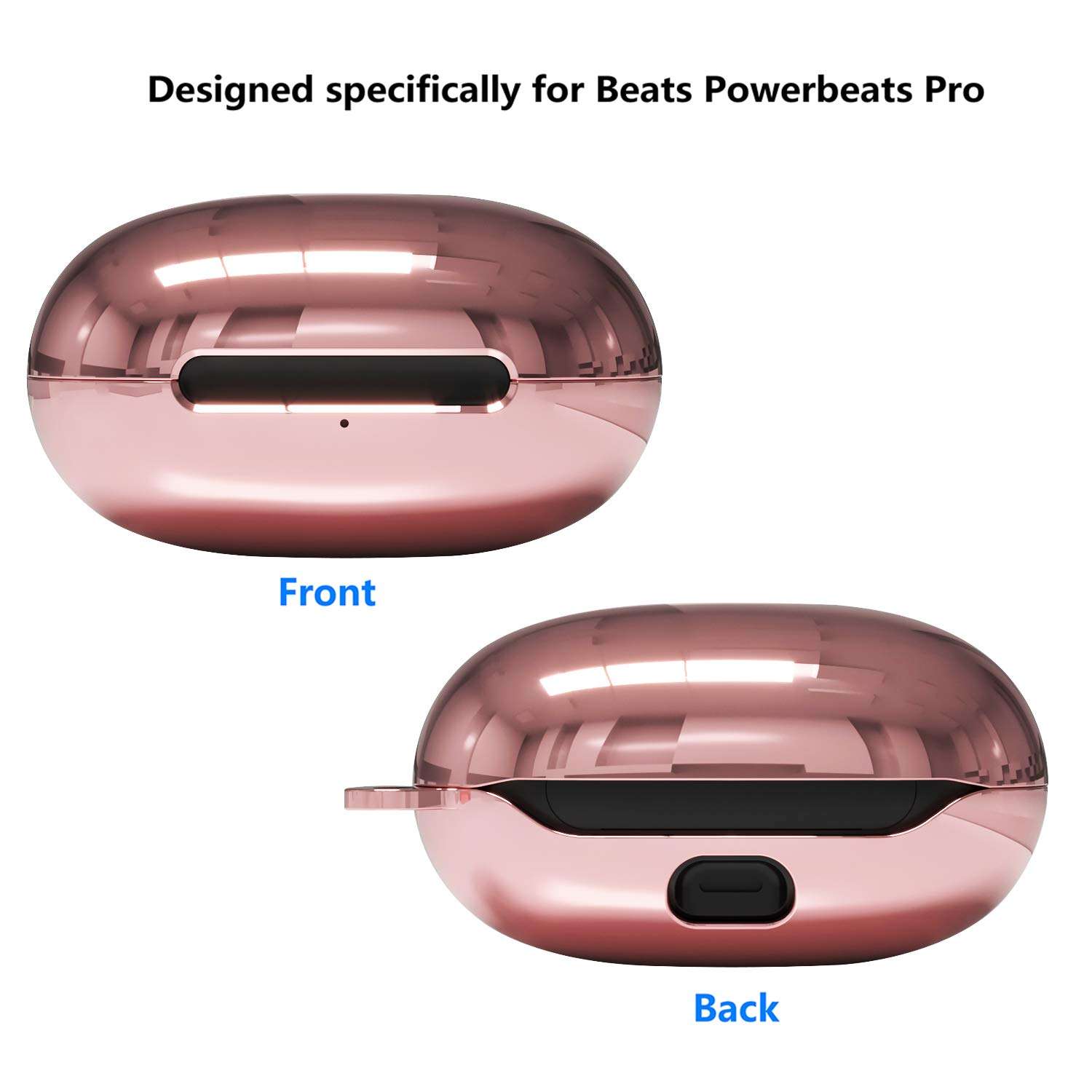 Hanlesi Case Compatible for Powerbeats Pro Case, Protective Case Compatible with Beats Powerbeats Pro Sport Headphones Carrying Case Anti-Lost Shockproof Cover with Carabiner(Rose Gold) 3